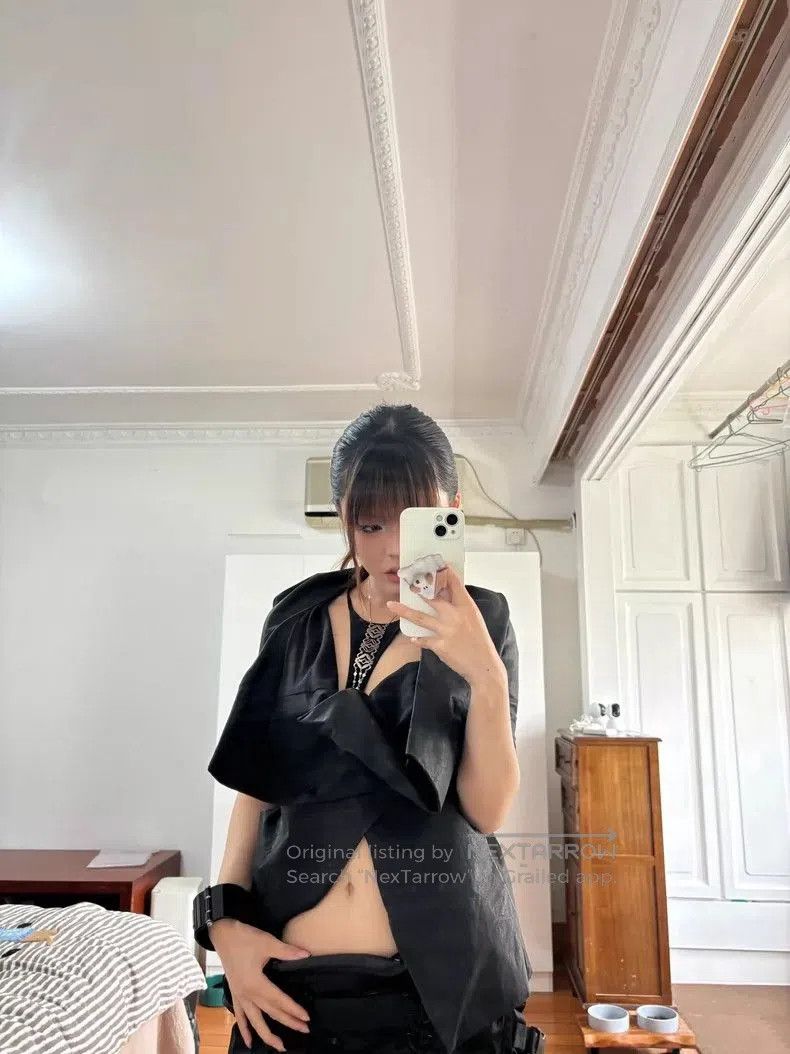 Vintage Black Leather Asymmetric Jacket Top.