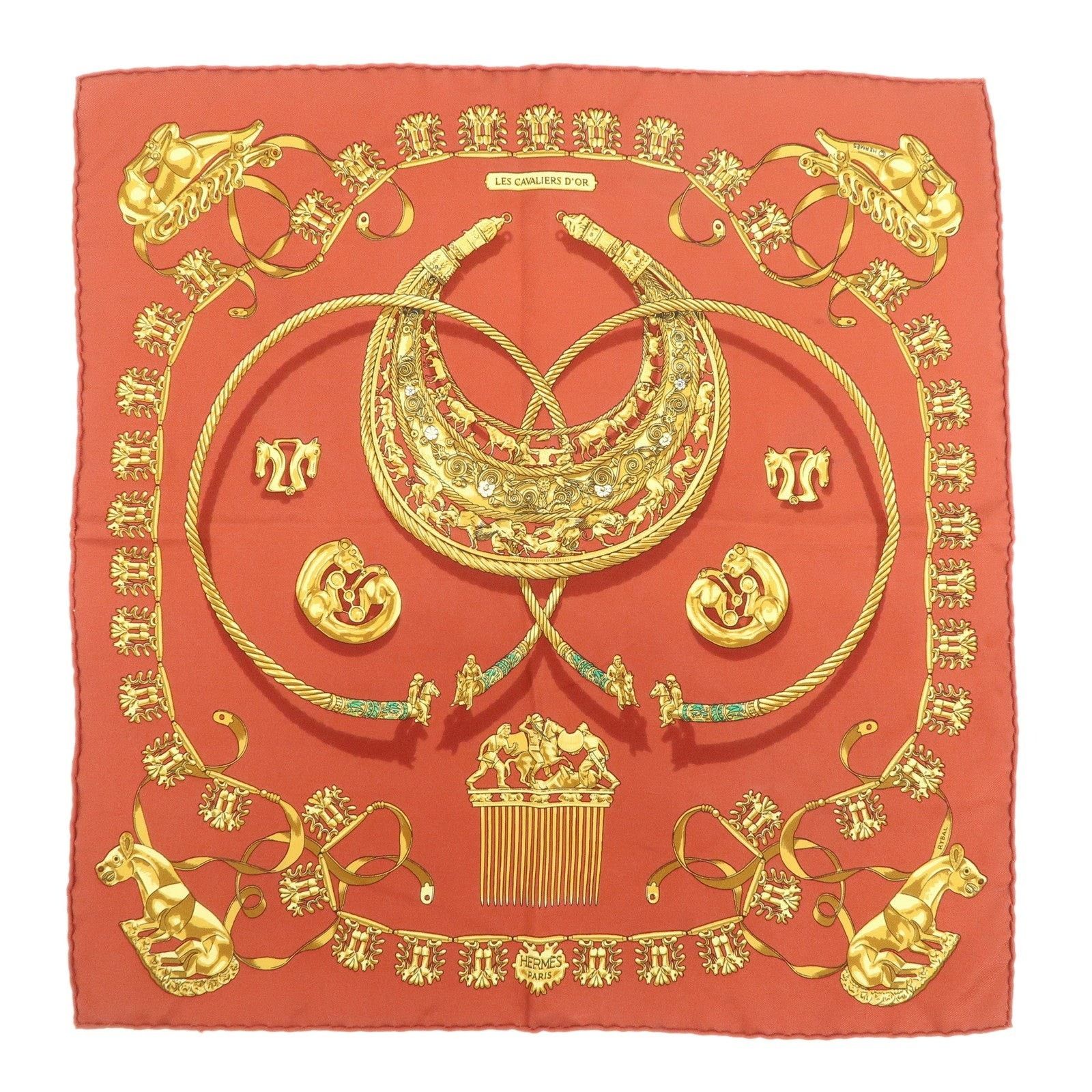 Hermes Hermes Les Cavaliers D'Or Silk Scarf Red Size ONE SIZE - 1 Thumbnail