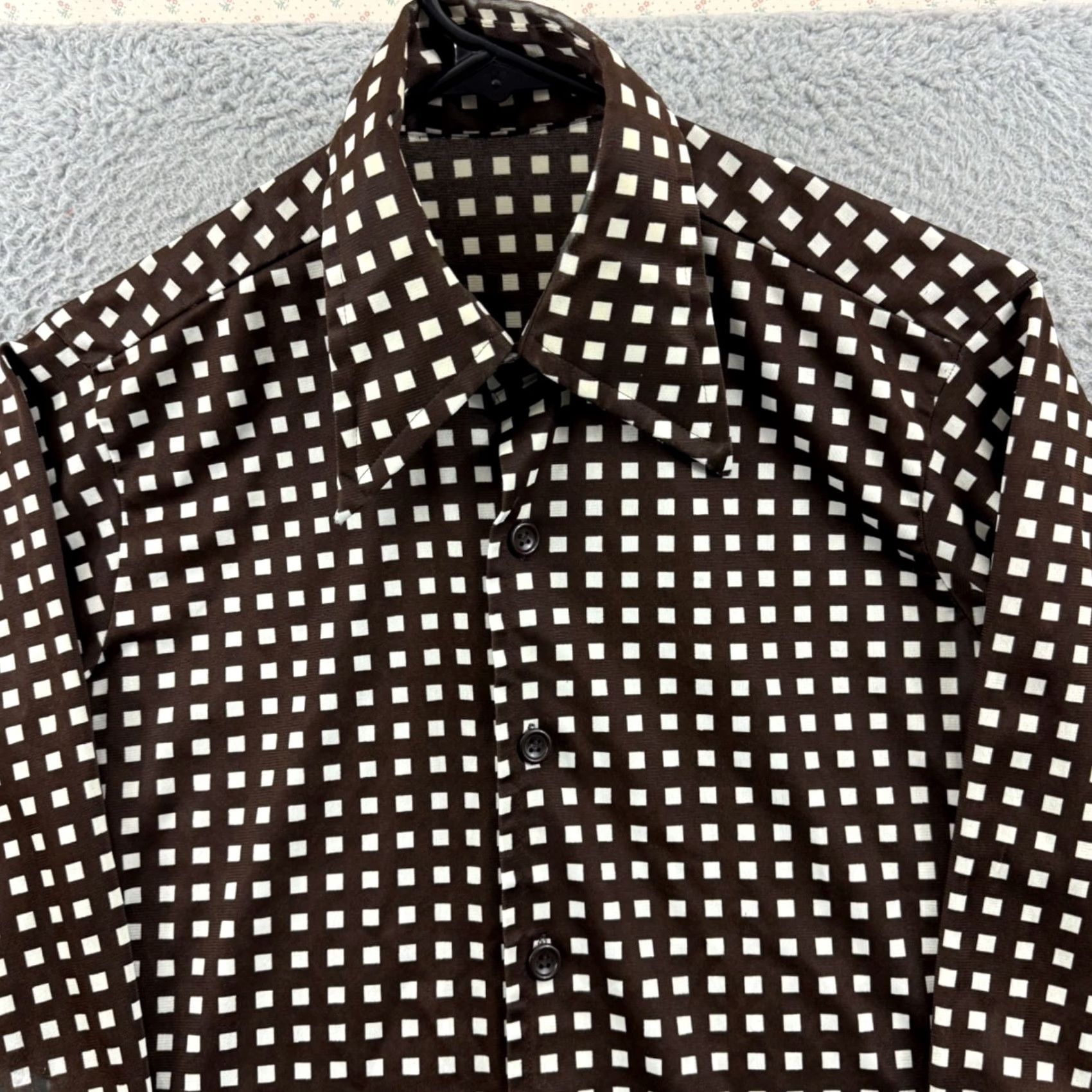 DANCER VINTAGE Disco Spirit of California 70s Button-Up Shirt Mens M Brown Long Sleeve Geometric Abstract Dance Casual Party/Cocktail Travel Size US M / EU 48-50 / 2 - 3 Thumbnail