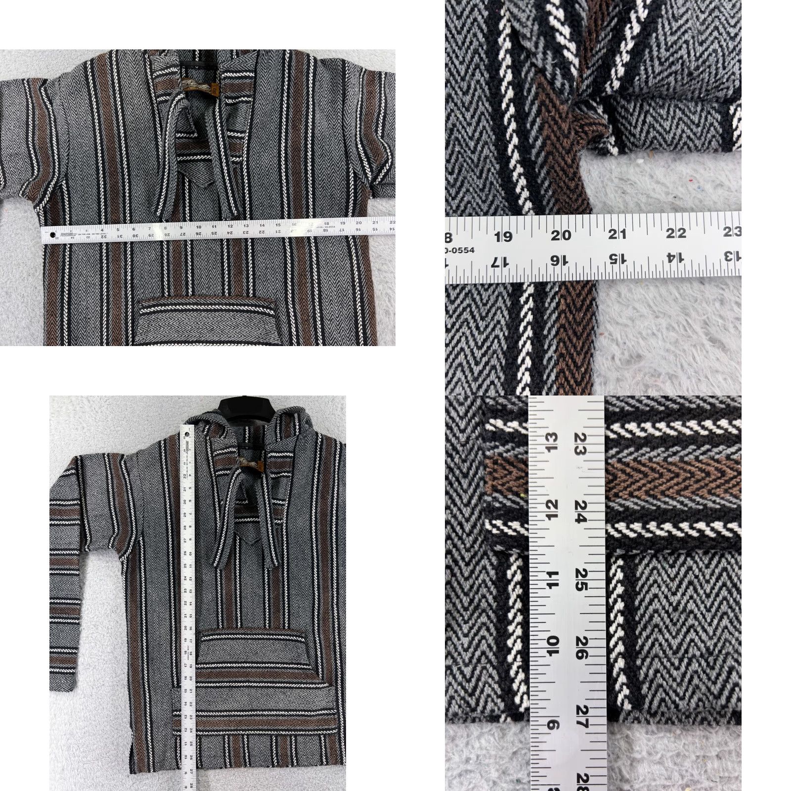 Vintage Retrofit Hoodie Men Adult Medium Brown Gray Acrylic Blend Drug Rug Poncho Mexico Size US M / EU 48-50 / 2 - 8 Thumbnail