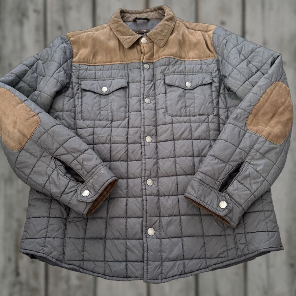 Tasso Elba Tasso Elba Shirt Jacket Mens XL Charcoal Brown Elbow Patch Quilted Shacket Size US XL / EU 56 / 4 - 1 Thumbnail
