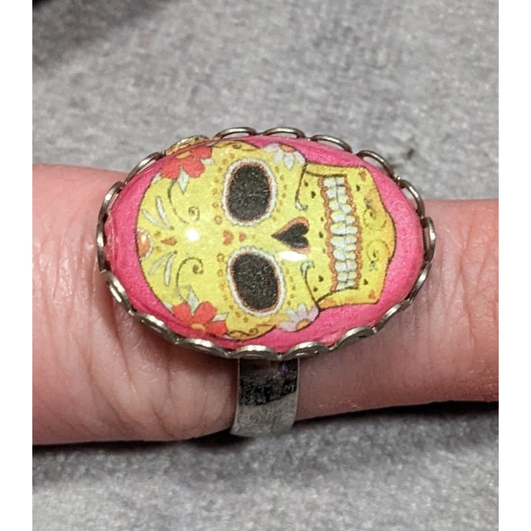 Other Gothic Sugar Skull Dome Cabochon Adjustable Ring Size 8 Size ONE SIZE - 9 Thumbnail