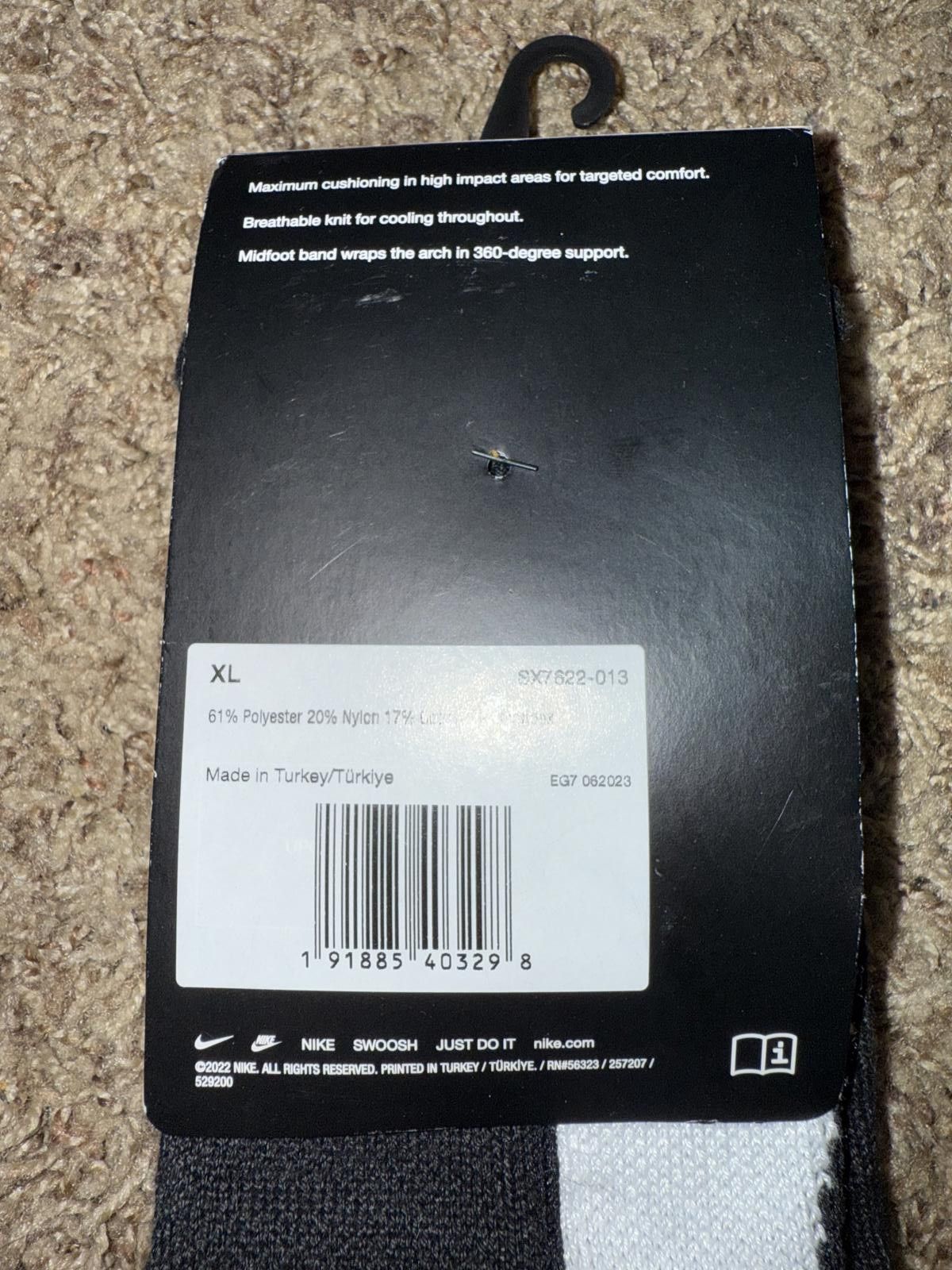 Nike Nike Elite Crew Basketball White Black SX7622 Single Pair Size ONE SIZE - 6 Thumbnail