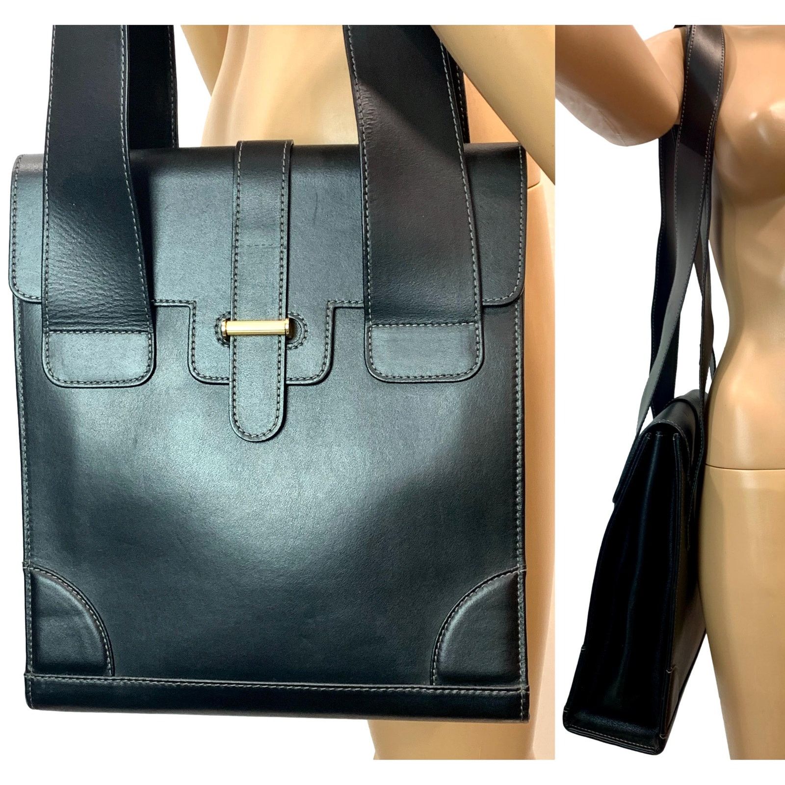Genuine Leather × Vintage Vintage Silvani Italy Black Leather Structured Shoulder Bag Size ONE SIZE - 3 Thumbnail