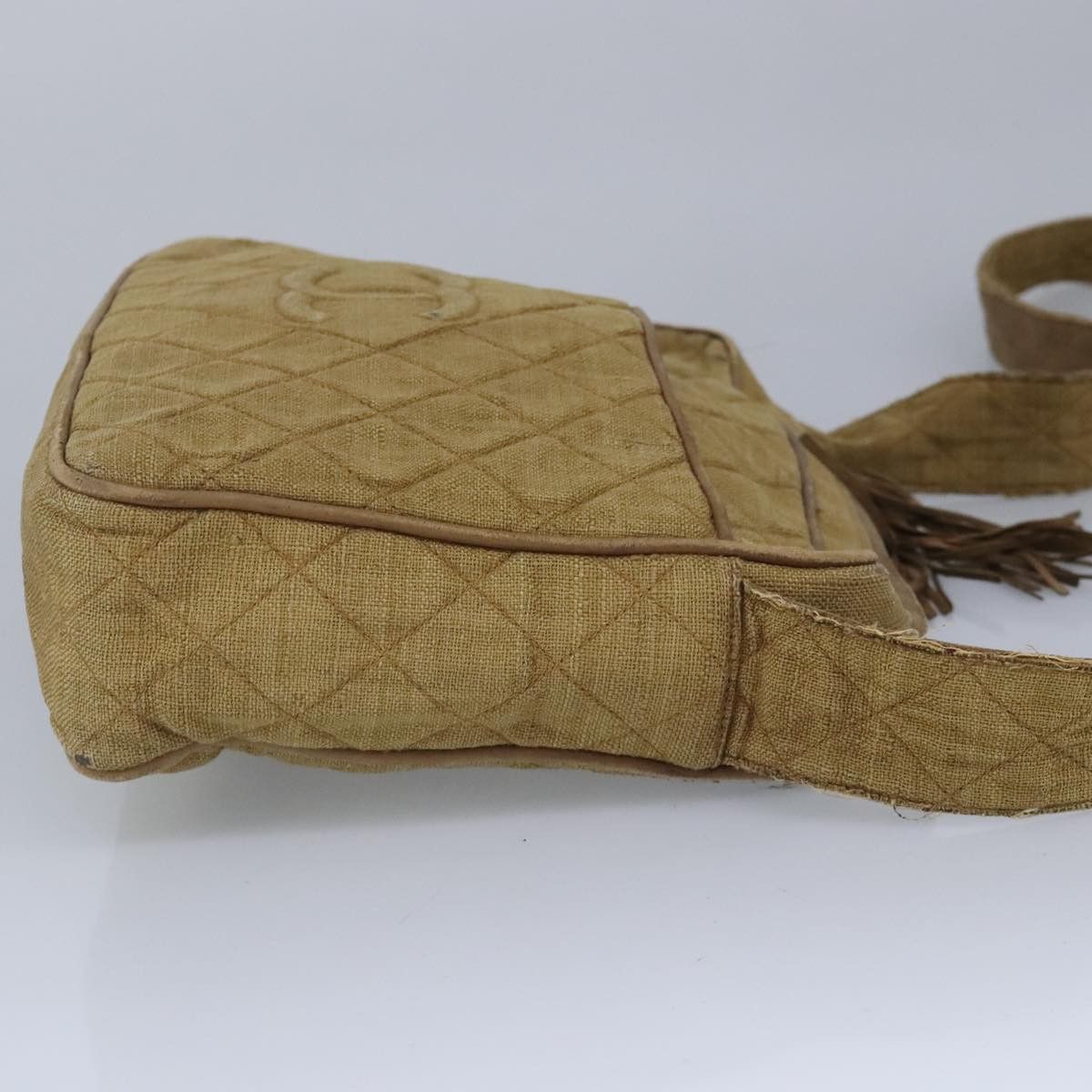CHANEL Matelasse Shoulder Bag Canvas Beige CC