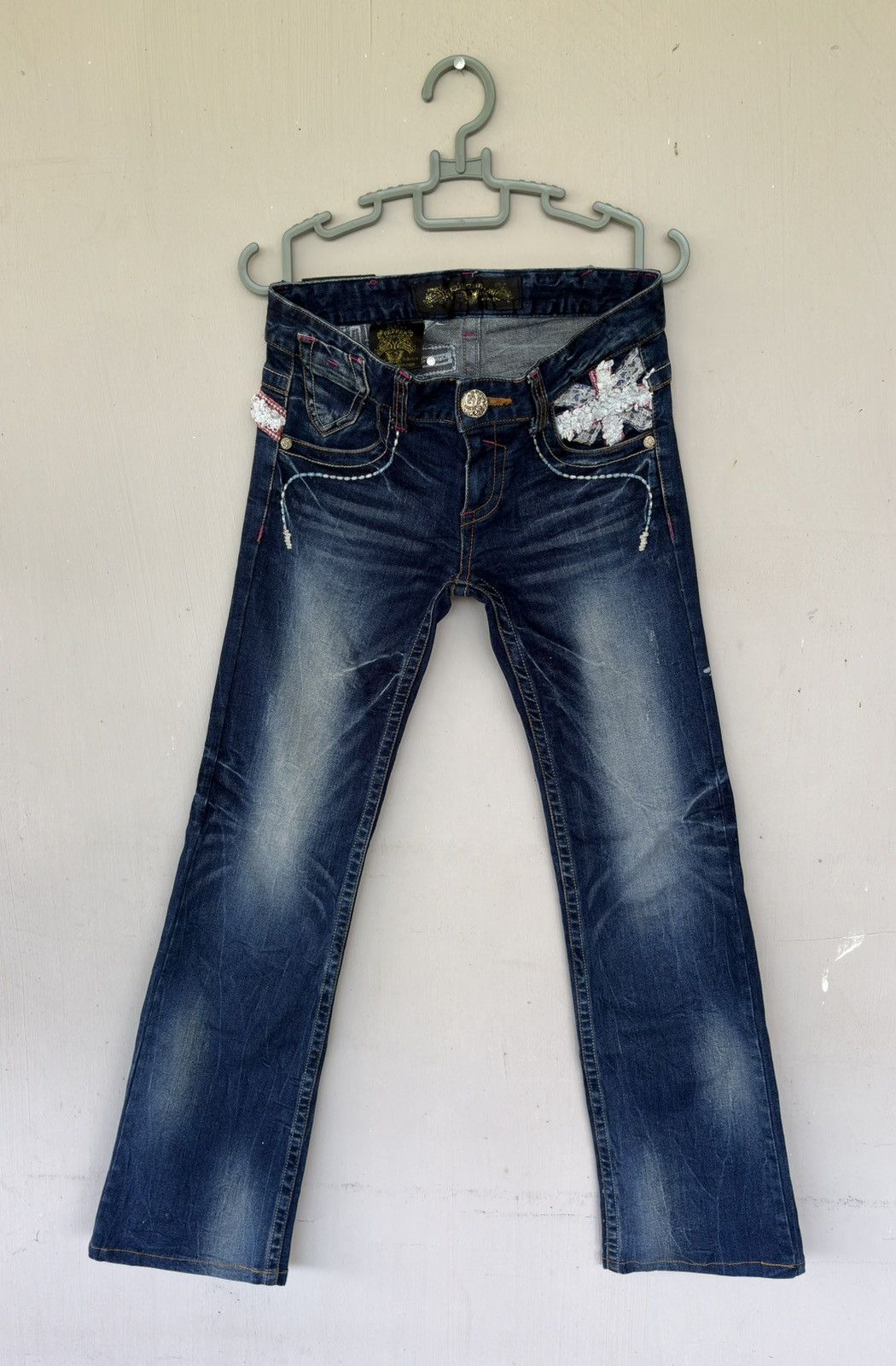 Red Pepper Union Jack Streetwear Low Flared Distressed Denim