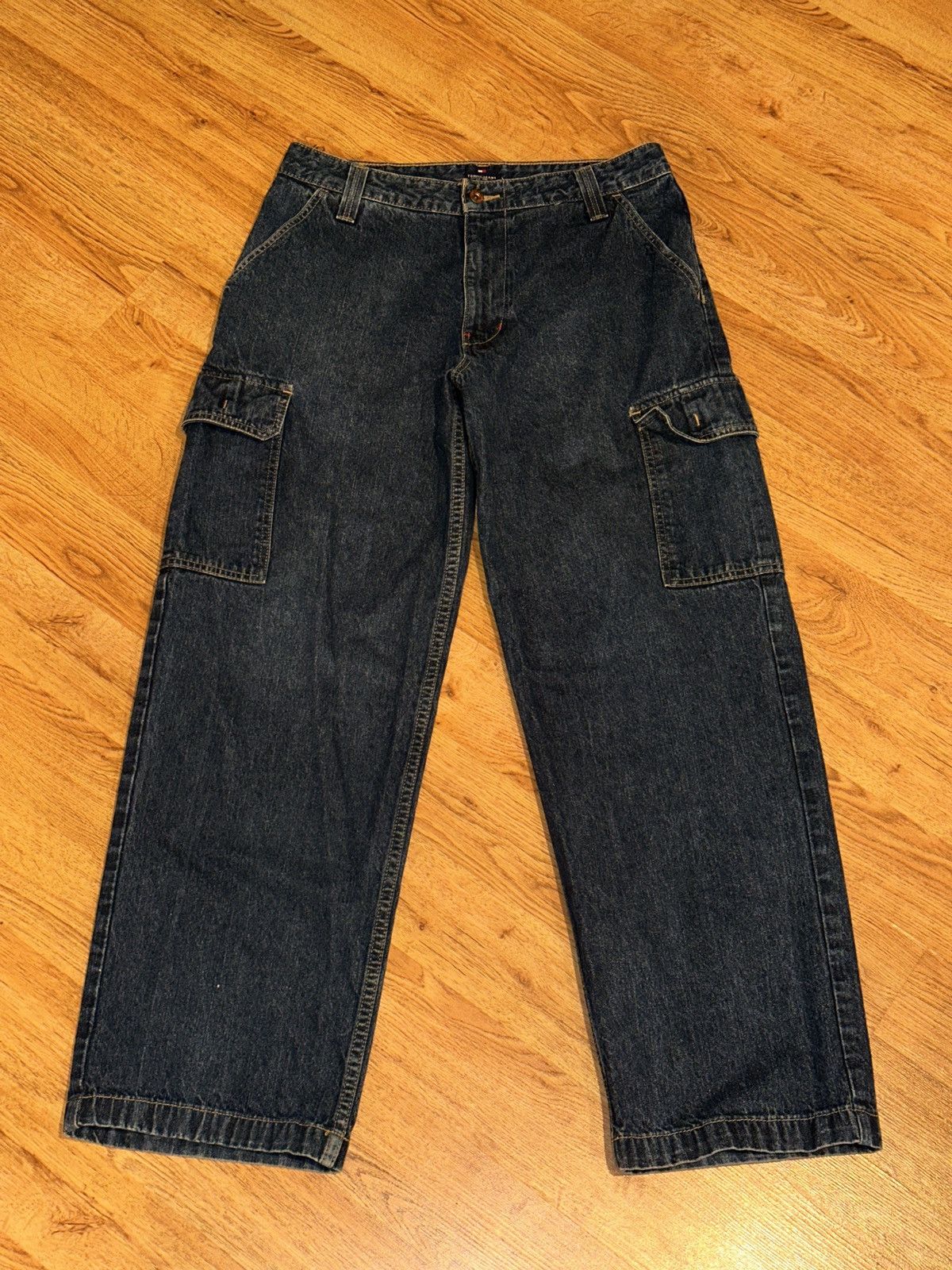 Tommy Hilfiger × Vintage Y2K TOMMY HILFIGER Baggy Rave Cargo Jeans 33x31 Size US 33 - 1 Thumbnail
