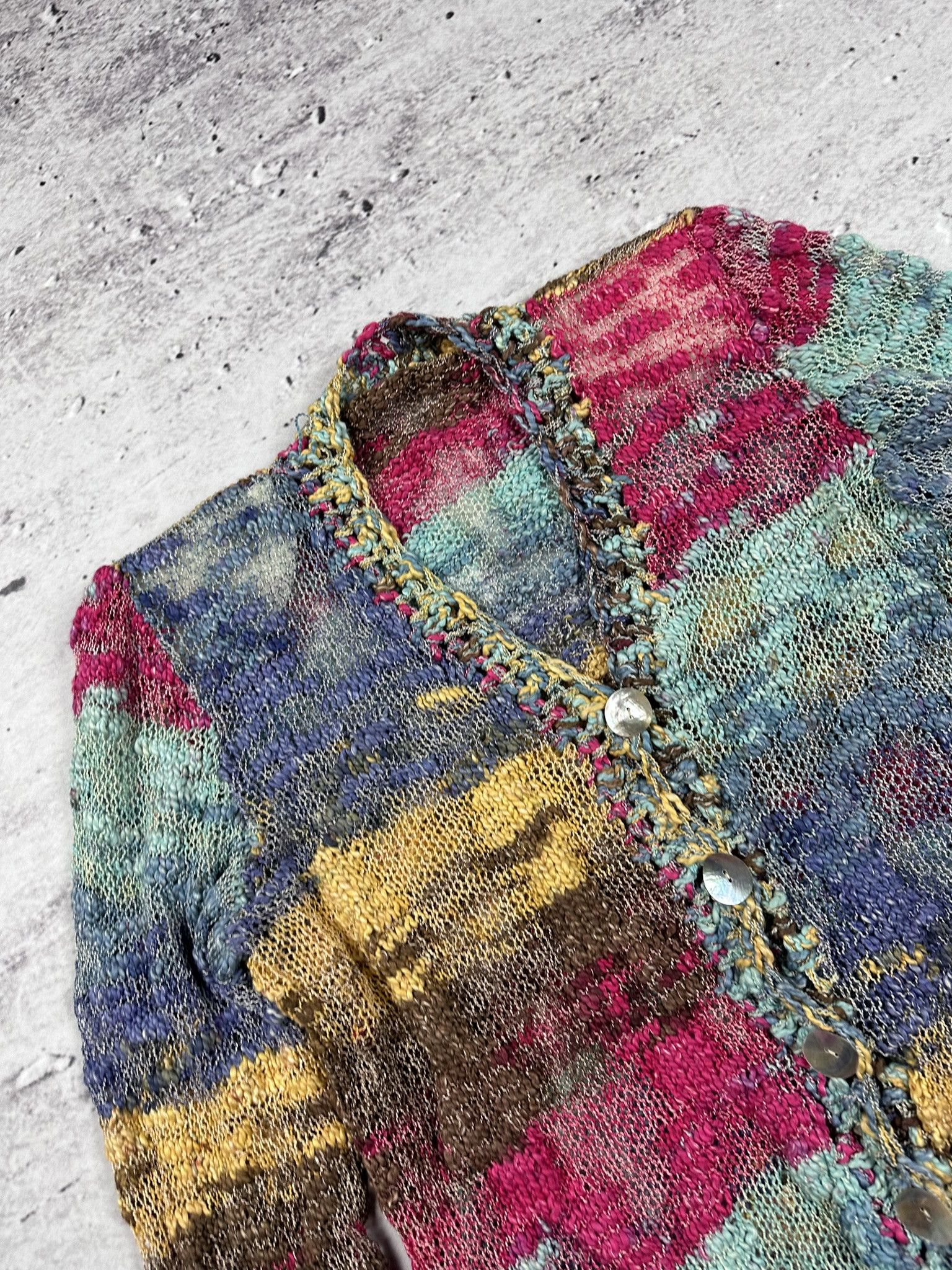 Handmade × Vintage Vintage handmade knitted cardigan abstract Size L / US 10 / IT 46 - 2 Thumbnail