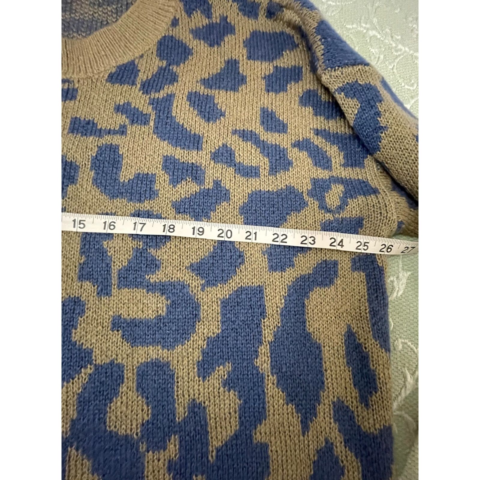 Vintage ODDI Sweater Womens 1XL/2XL Tan Blue Leopard Print Plus Size Pullover Crewneck Knit Long Sleeve Size XL / US 12-14 / IT 48-50 - 7 Thumbnail