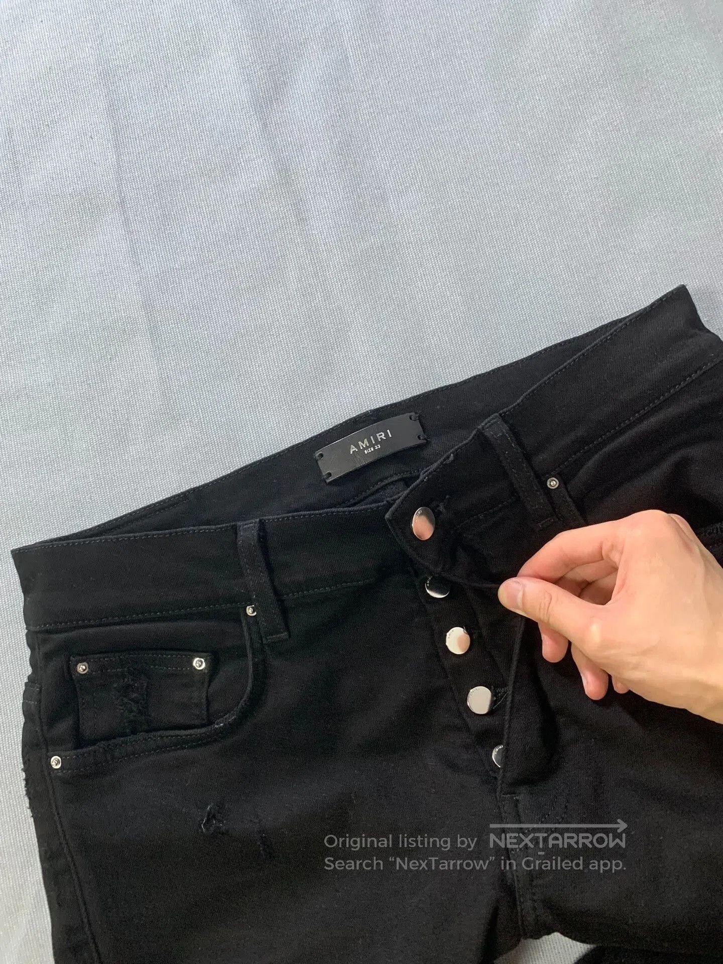 Amiri AMIRI Leather Patchwork Distressed Jeans. Size US 33 - 3 Thumbnail