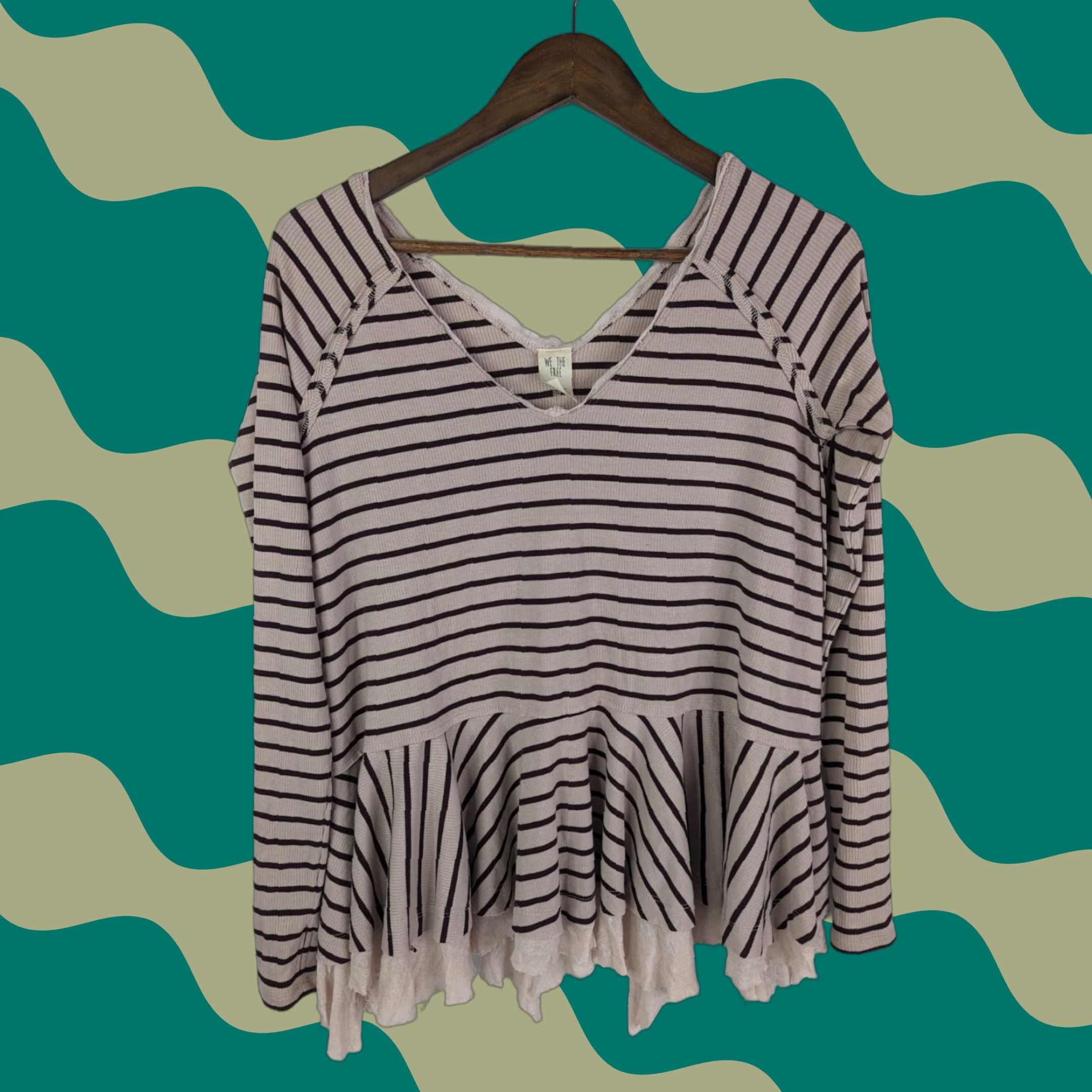 Vintage We The Free Long Sleeve Tangerine Tee Light Mauve Striped Top XS Pink Bohemian, We The Free Tunic, Relaxed Size XS / US 0-2 / IT 36-38 - 1 Thumbnail
