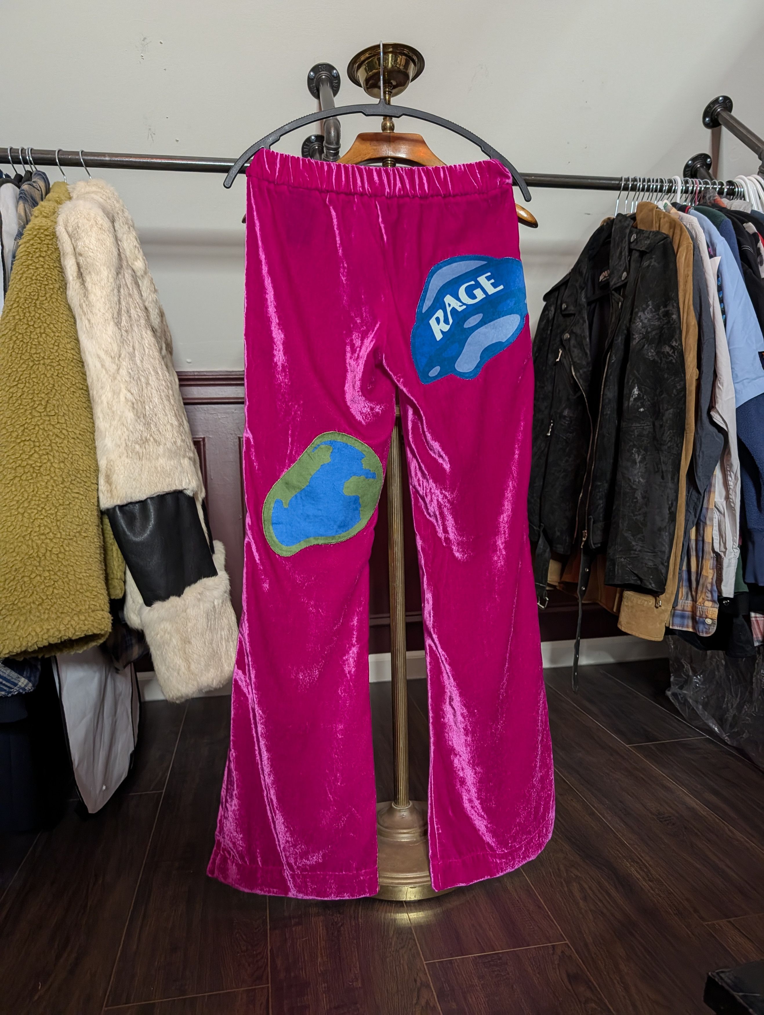 Cout de la Liberte MEMBERS OF THE RAGE Velvet Fuscia Flared Patch Pants Size US 30 / EU 46 - 8 Thumbnail
