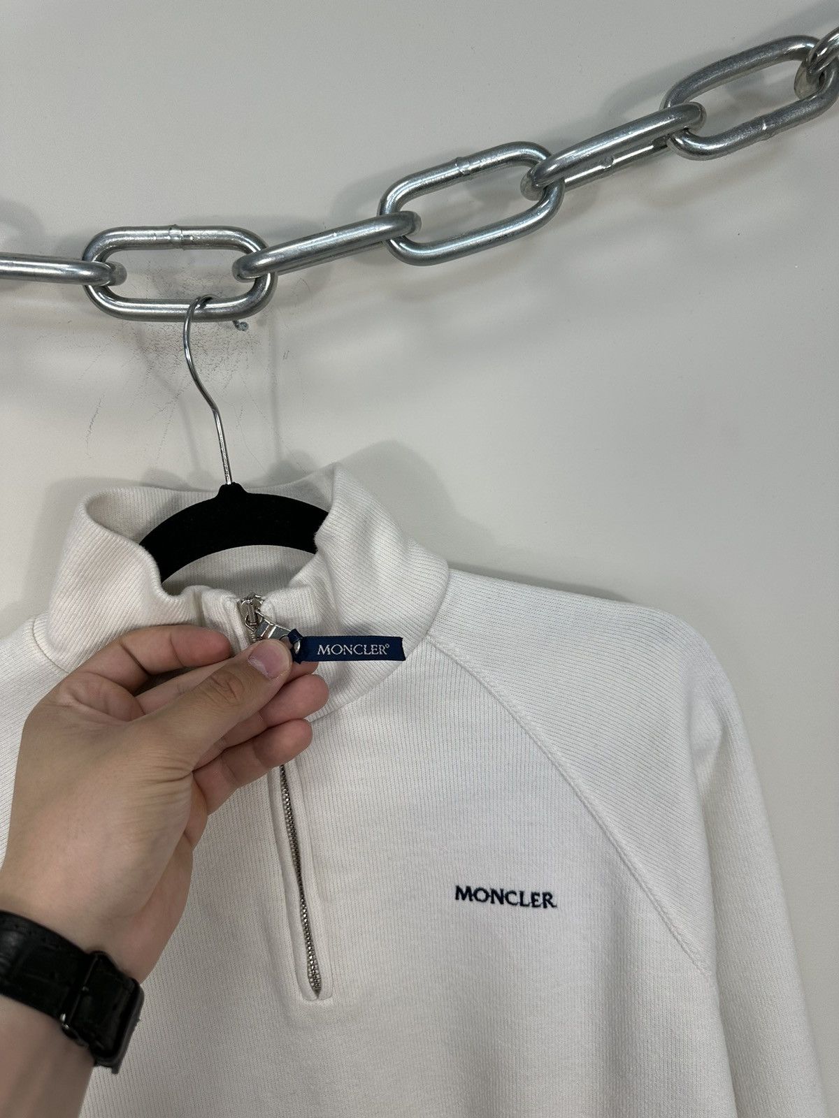 Moncler Vintage Moncler Grenoble White Luxury 1/4 Zip Sweater Size US S / EU 44-46 / 1 - 4 Thumbnail
