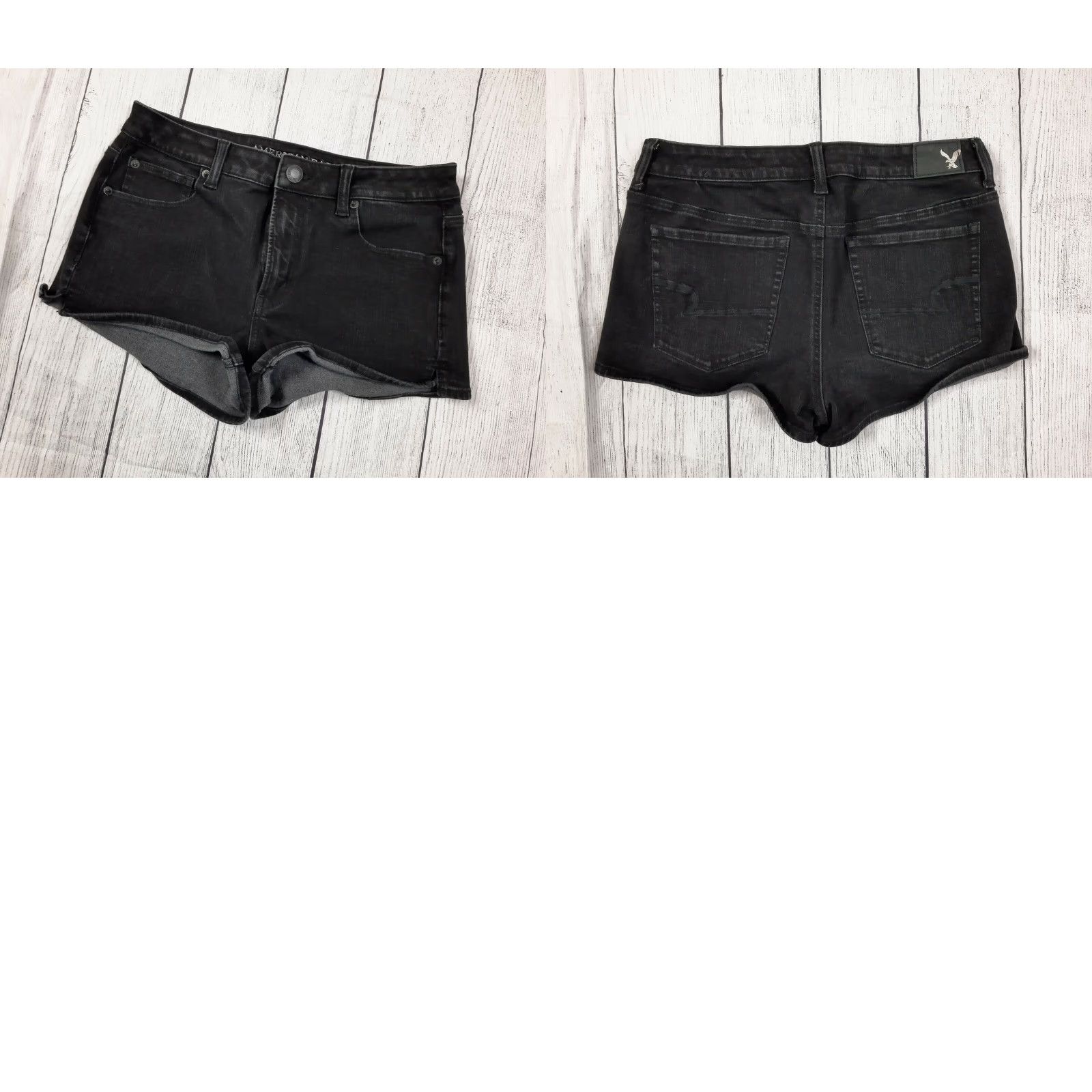 American Eagle Outfitters AMERICAN EAGLE WOMEN SIZE 8 HIGH RISE SHORTIE SUPER STRETCH BLACK JEAN SHORTS SHORTIE Cut-Off Stretch Jeans Womens Size 30" / US 8 / IT 44 - 8 Thumbnail