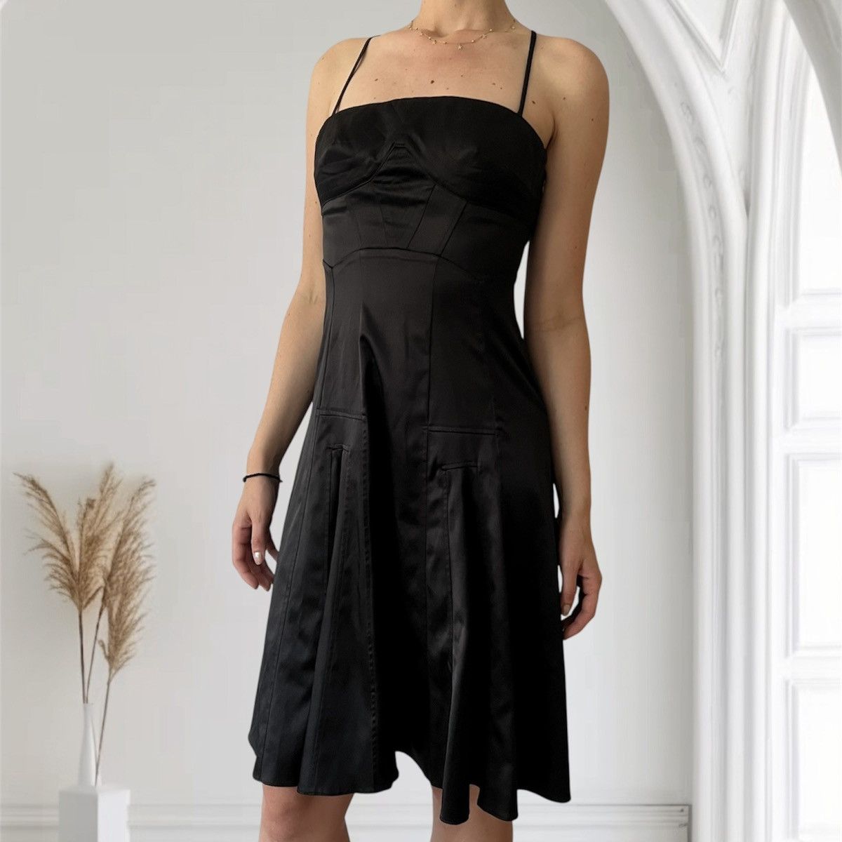 Just Cavalli Just Cavalli Black Satin Mini Dress (S) Coquette Y2k Size S / US 4 / IT 40 - 1 Thumbnail