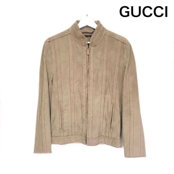 Gucci GUCCI Suede Leather Single Rider Jacket Beige 48 Size US M / EU 48-50 / 2 - 1 Thumbnail