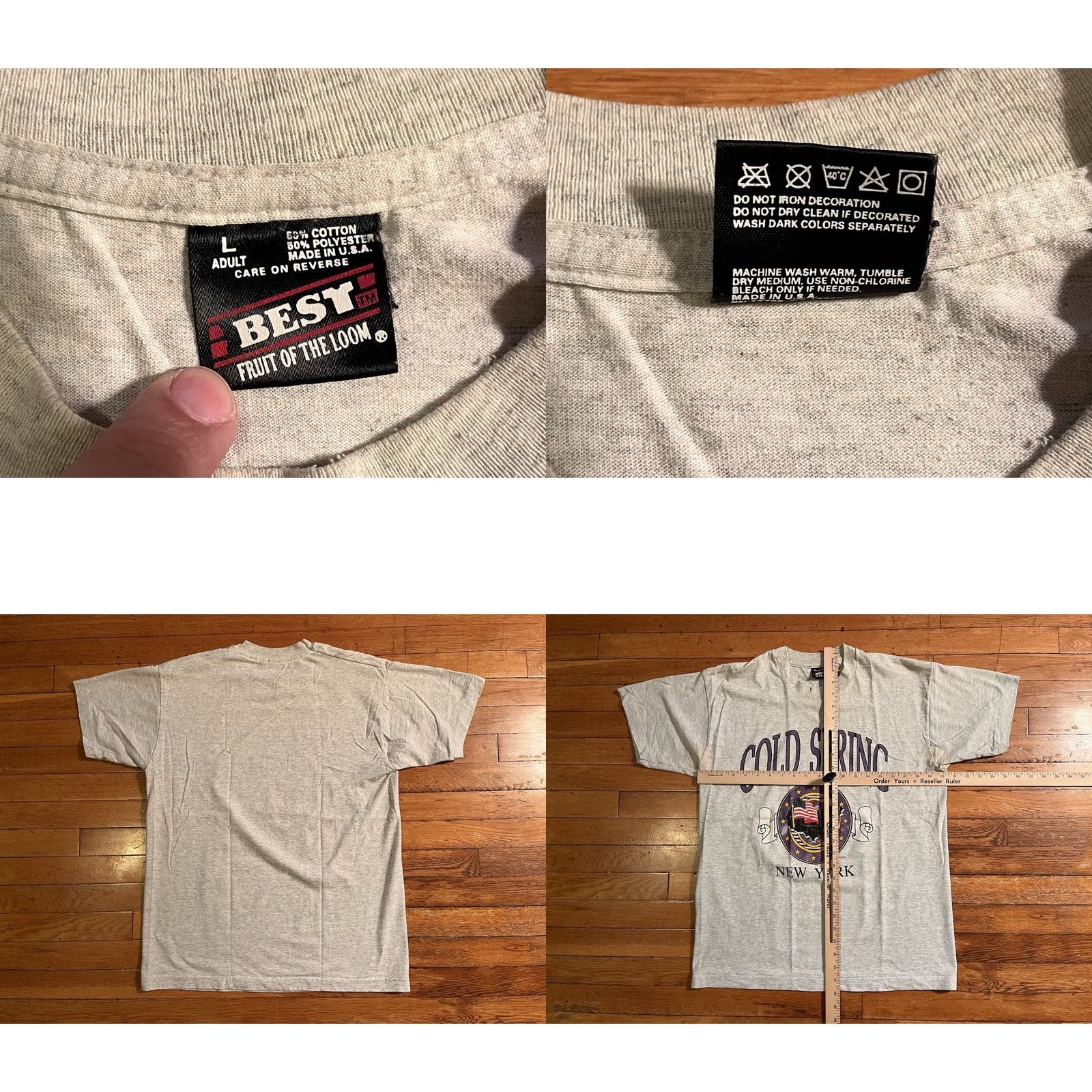Fruit Of The Loom VINTAGE American Flag Shirt Men’s L Grey 90s USA Patriotic City Graphic Print Crew Neck Cotton Blend Short Sleeve Size US L / EU 52-54 / 3 - 8 Thumbnail