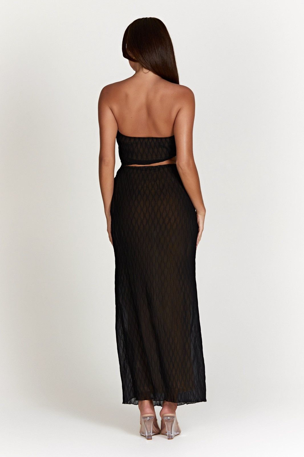 Designer MESHKI CHRISTINE WAVE PLEAT MAXI DRESS WITH CUT OUT BLACK Size XXS / US 00 / IT 34 - 3 Thumbnail
