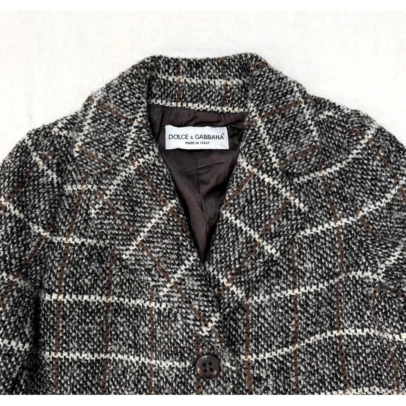 Dolce & Gabbana Dolce & Gabbana Coat Womens 44 Brown Wool Tweed Check Long Size M / US 6-8 / IT 42-44 - 2 Thumbnail