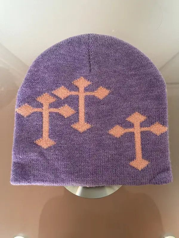 image of Vintage Gothic Cross Beanie (Purple Lavender), Men's