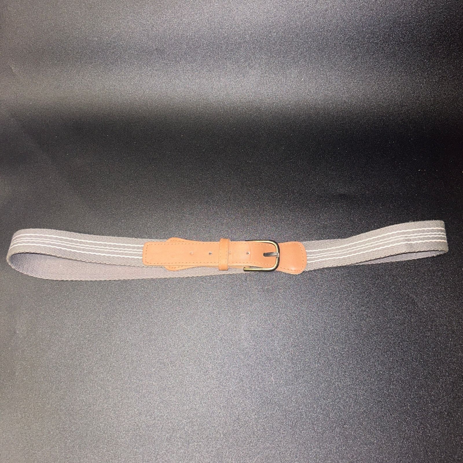 Other Gray Canvas Brown Genuine Leather Adjustable Belt Size 36 Size 36 - 1 Thumbnail