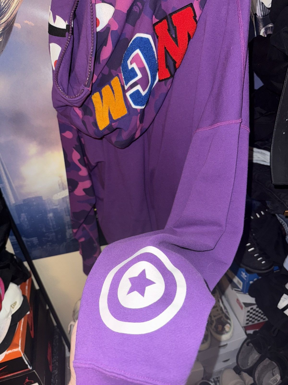 Bape Bape Purple Camo Sleeve ZipUp Shark Hoodie Size US L / EU 52-54 / 3 - 4 Thumbnail