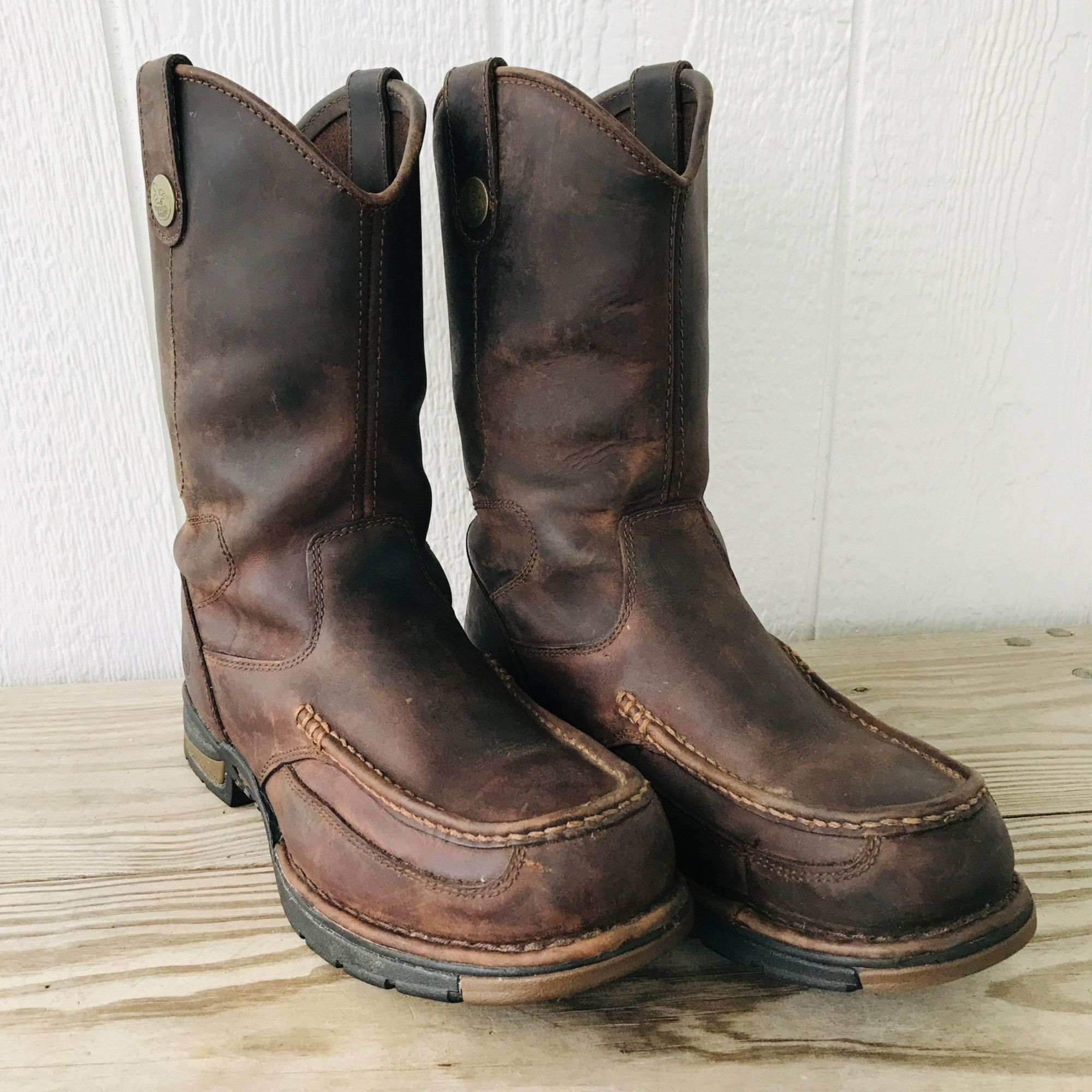 image of Georgia Boot Athens Moc Toe Pull On Eh Rated Work Boots Mens in Brown (Size 14)