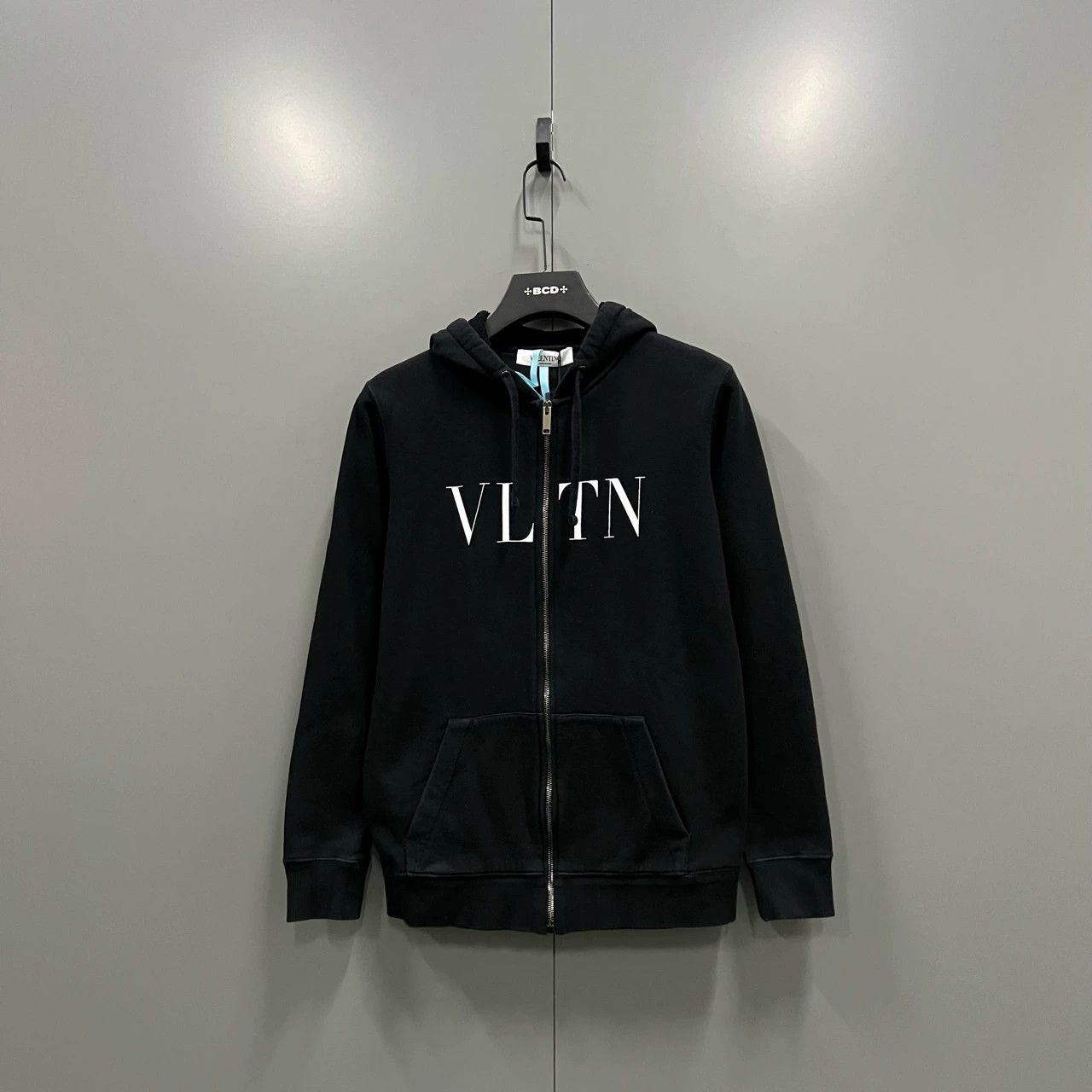 valentino logo zip hoodie in black