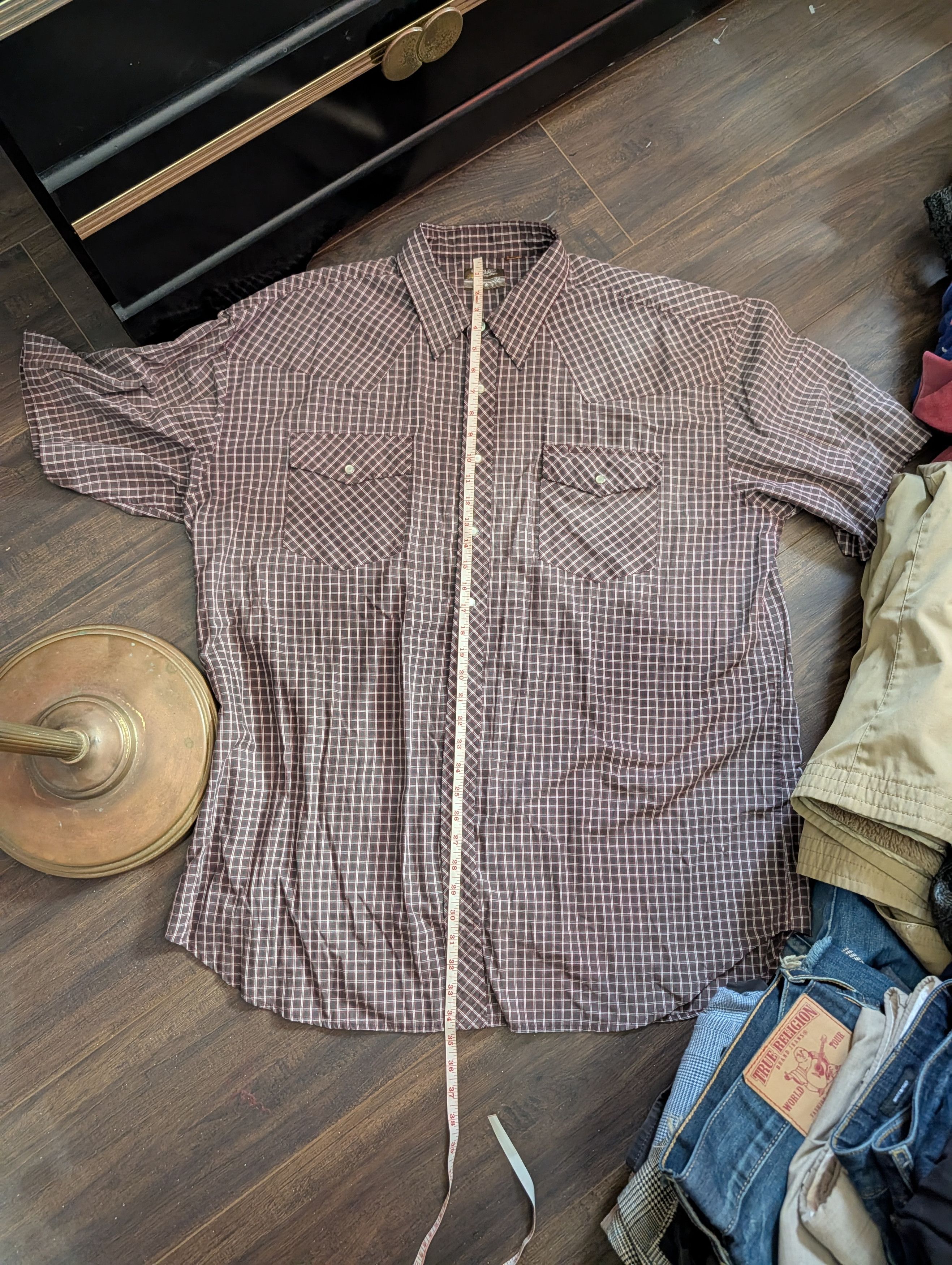 Vintage OUTLAW WESTERN WEAR vtg snap button S/S red shirt Size US XXL / EU 58 / 5 - 14 Thumbnail