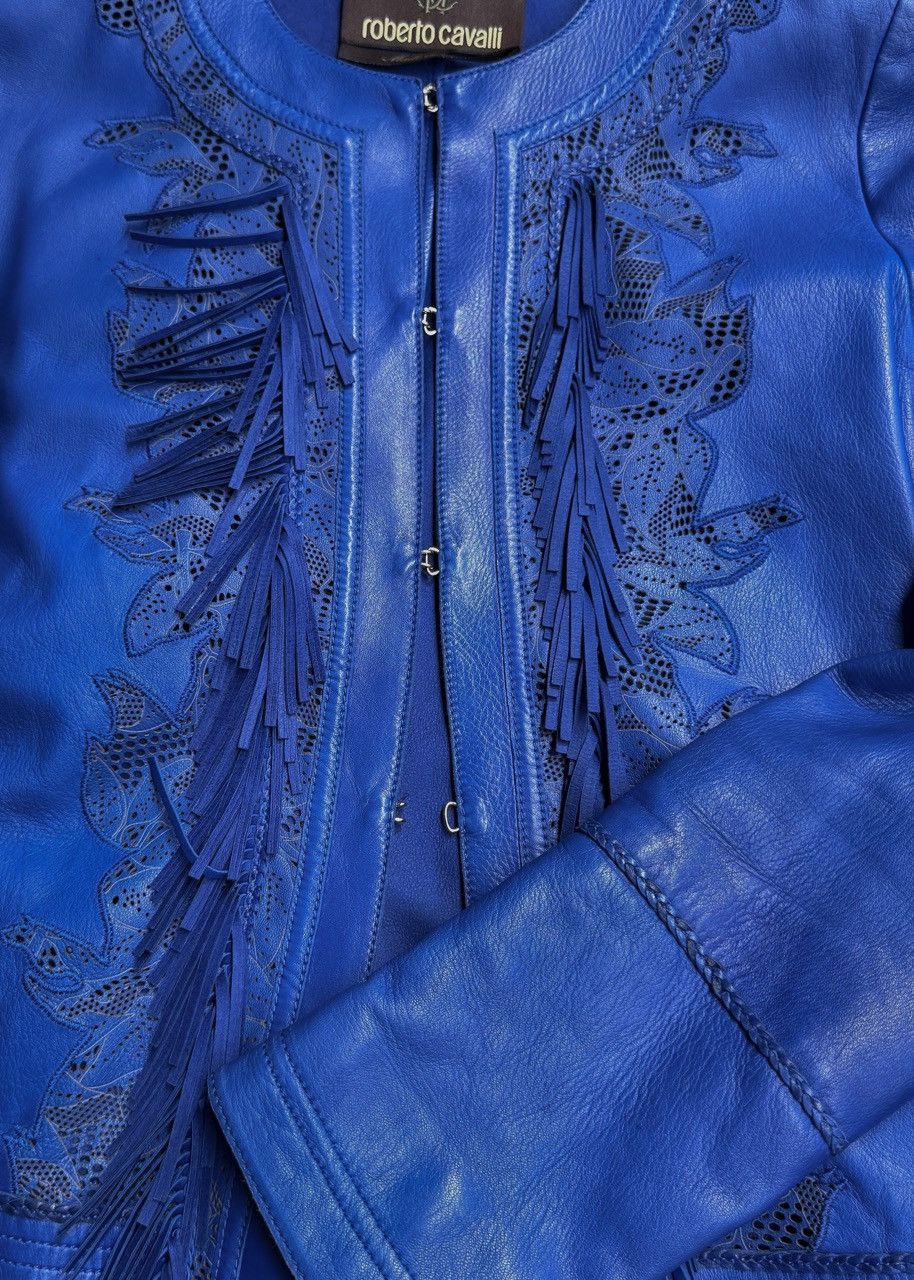 Roberto Cavalli Roberto Cavalli Royal Blue Leather Fringed Perforated Jacket Size S / US 4 / IT 40 - 4 Thumbnail
