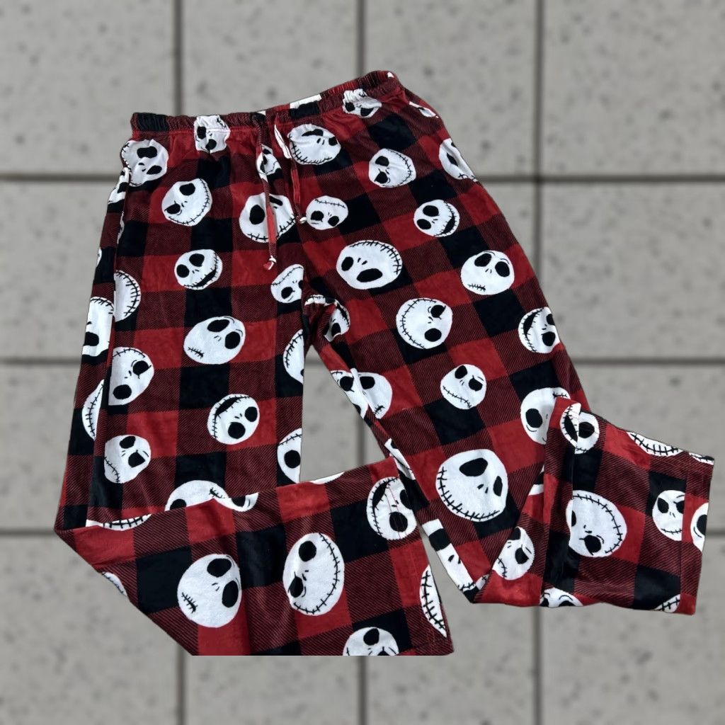 Vintage The Nightmare Before Christmas Pajama Pants Womens XL Fleece Red Black Plaid Christmas Sleepwear Size 40" / US 18 - 1 Thumbnail