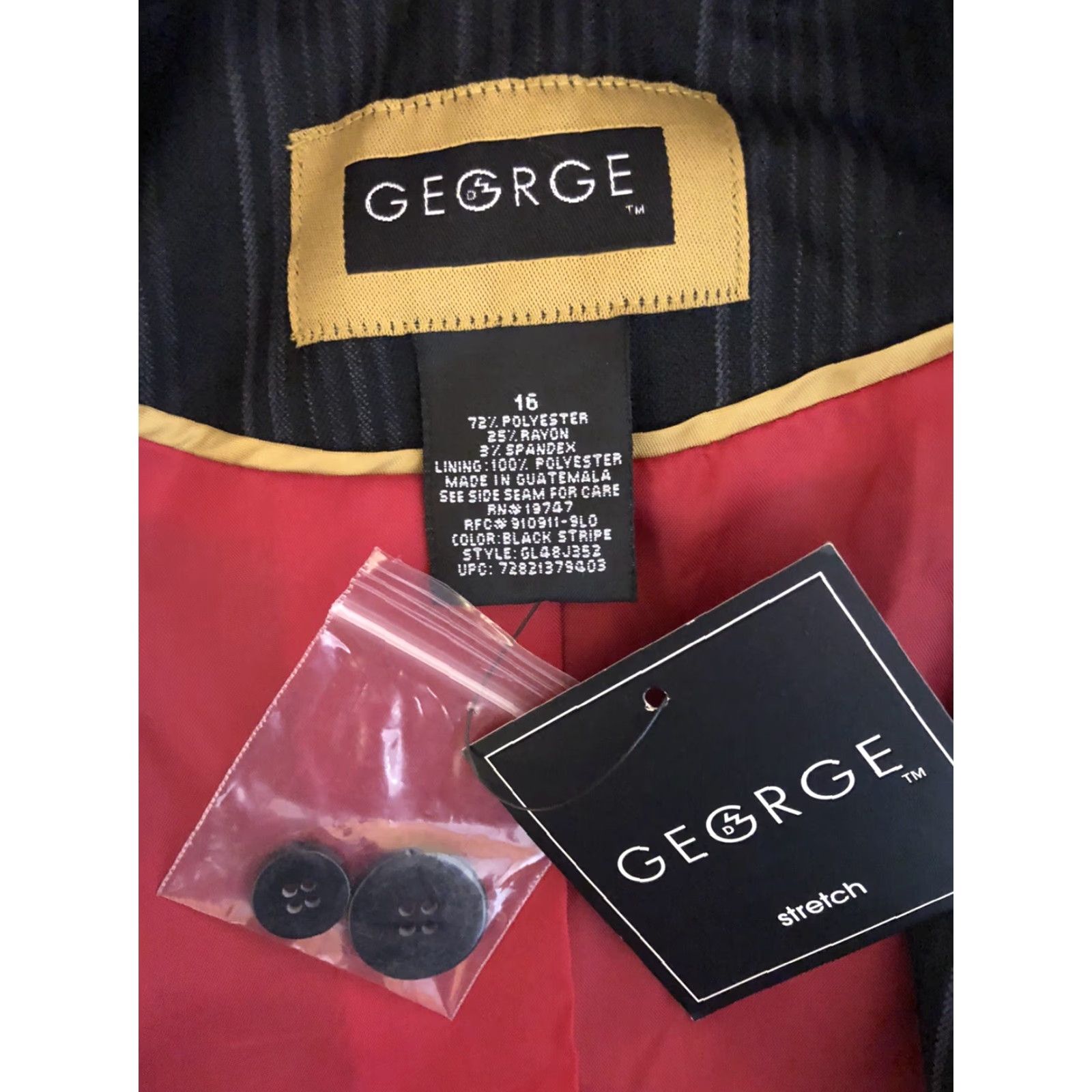 George George Blazer Jacket Striped Notch Collar 2-Button Single-Breasted Black 16 Womens Regular Lined Chest 42 Vintage: No Size XXL / US 16-18 / IT 52-54 - 4 Thumbnail