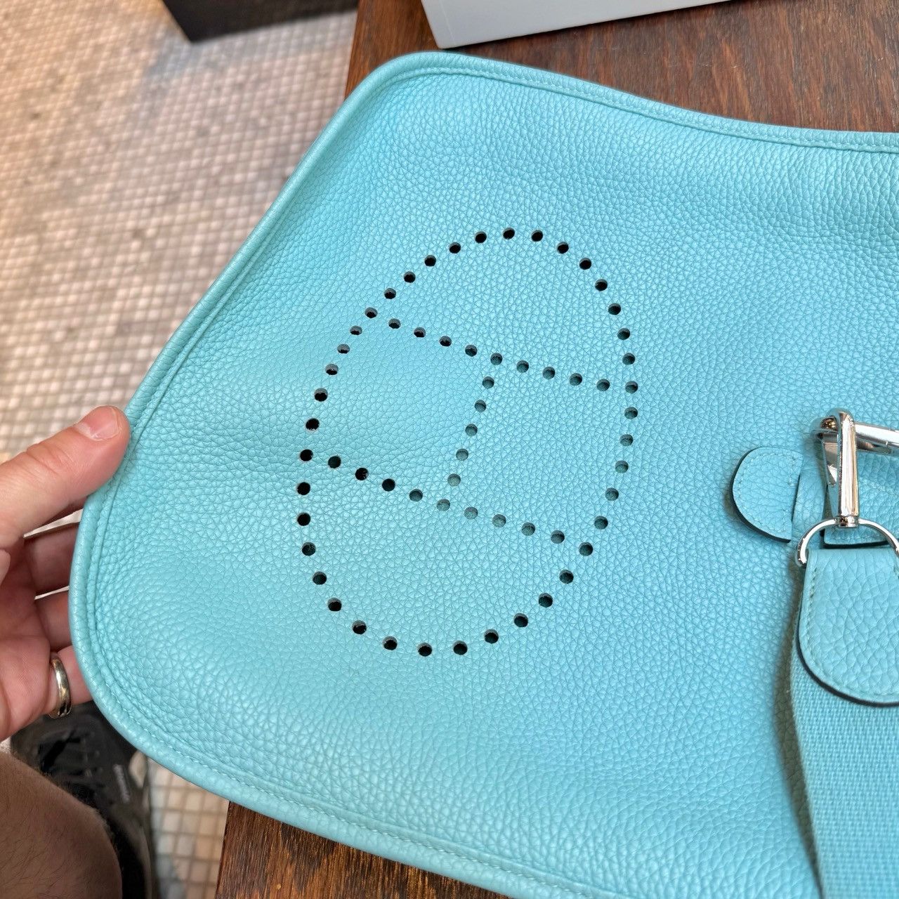 Hermes Hermès 2015 Bleu Atoll Clemence Evelyne III Crossbody Bag Size ONE SIZE - 19 Thumbnail