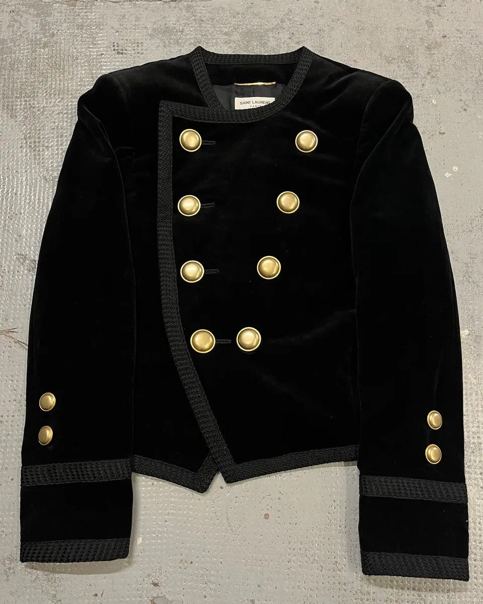 Saint Laurent Paris AW2016 Saint Laurent Officer Gold Buttons Black Velvet Jacket Size M / US 6-8 / IT 42-44 - 1 Thumbnail