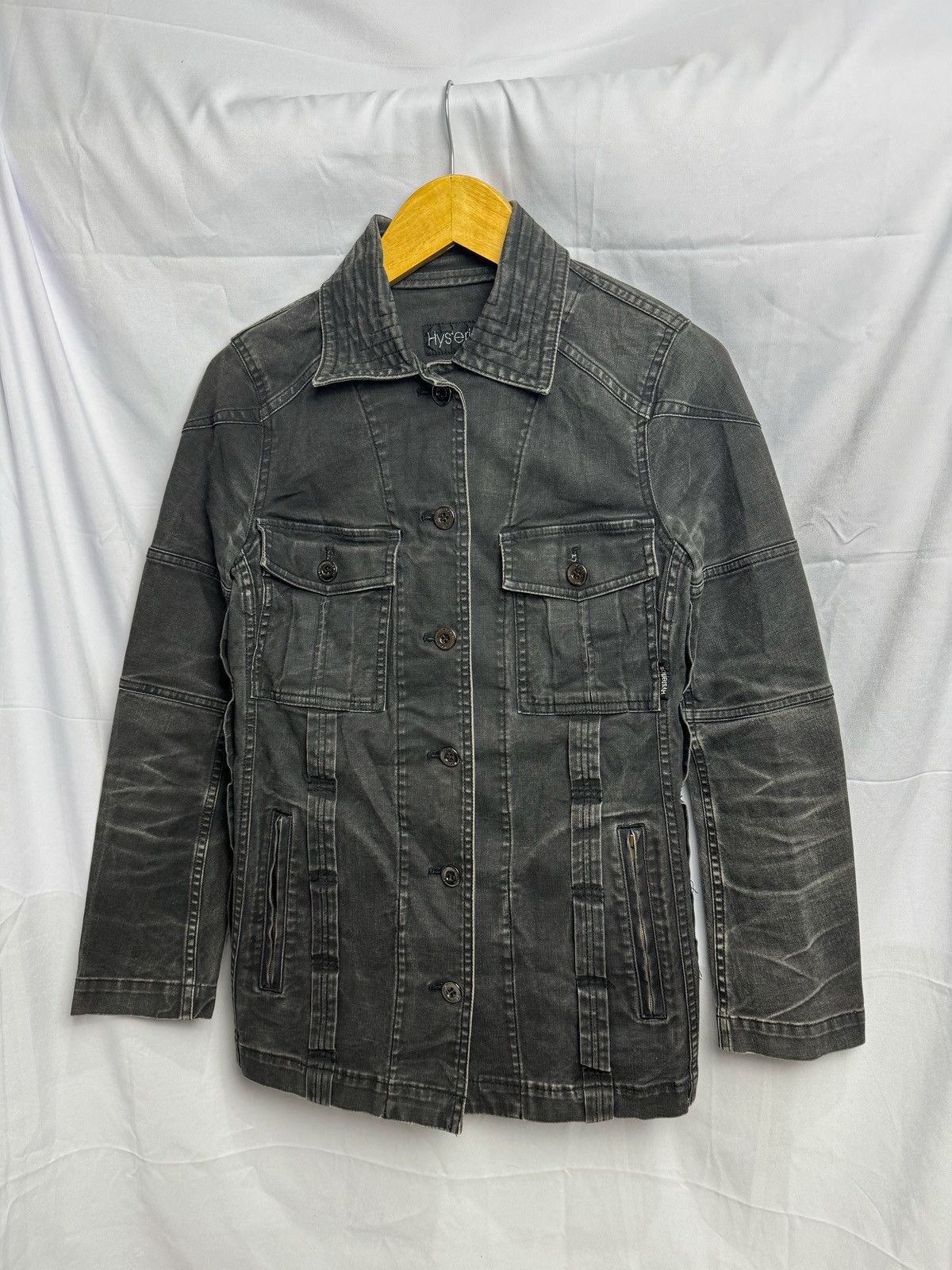 image of Hysteric Glamour Washed Denim Bomdage Jacket in Black Grey, Men's (Size Small)