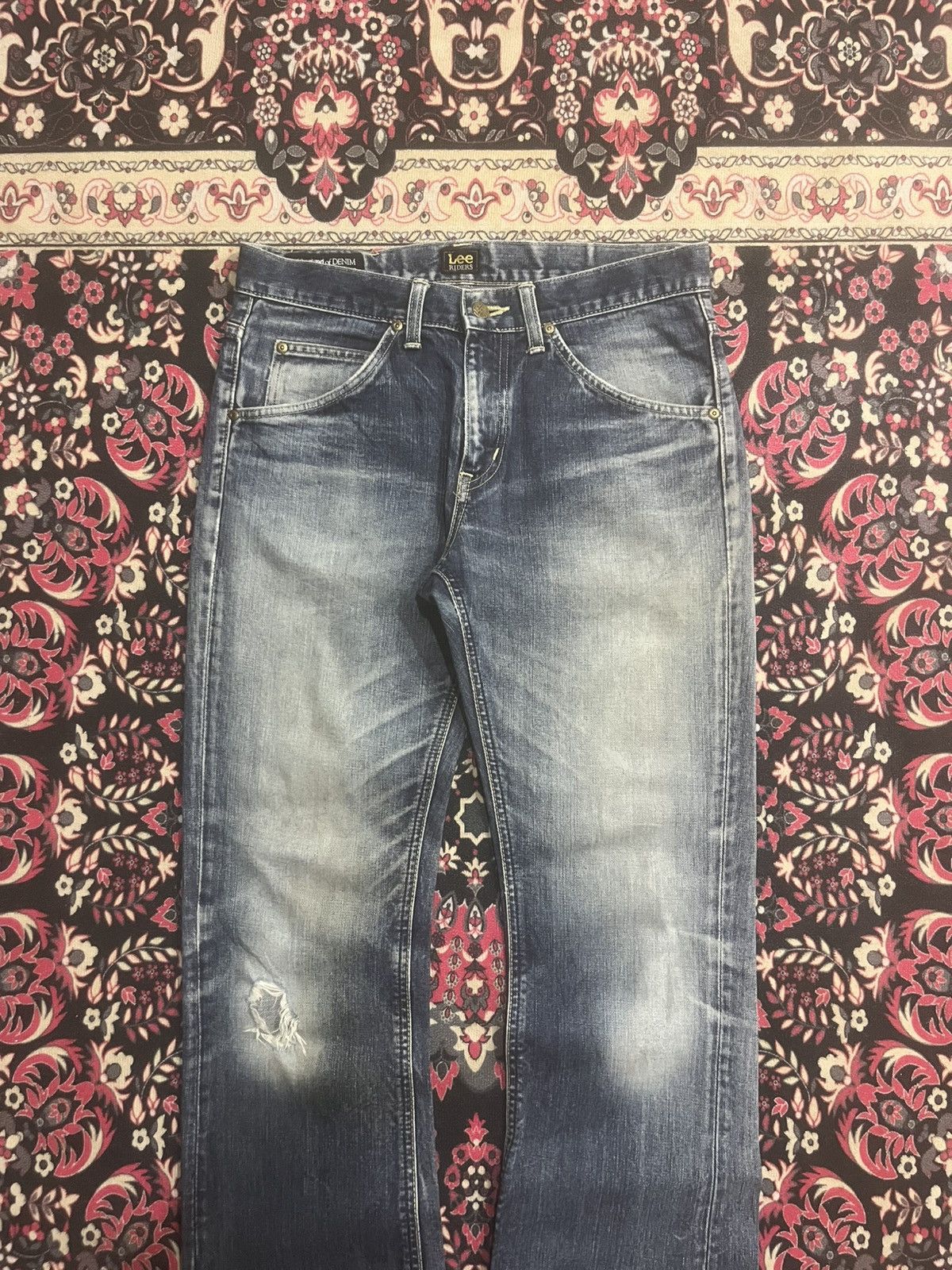 Lee Vintage Japan Lee Rider Blue Faded Wash Distress Flare Jeans Size US 32 / EU 48 - 3 Thumbnail