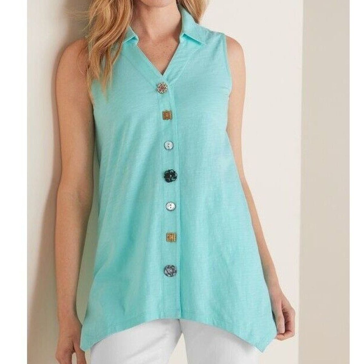 Soft Surroundings Soft Surroundings Womens Danielle Button Blouse M Coastal Size M / US 6-8 / IT 42-44 - 1 Thumbnail