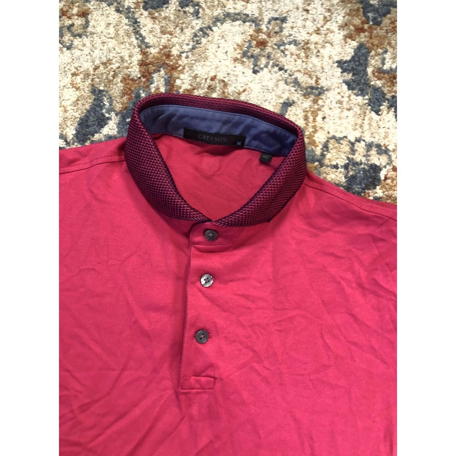 Vintage Greyson Golf Polo Shirt Mens M Pink Solid Short Sleeve Collared Knit Contrast Collar Navy Cuff Logo Wolf Head Vintage No Size US M / EU 48-50 / 2 - 6 Thumbnail