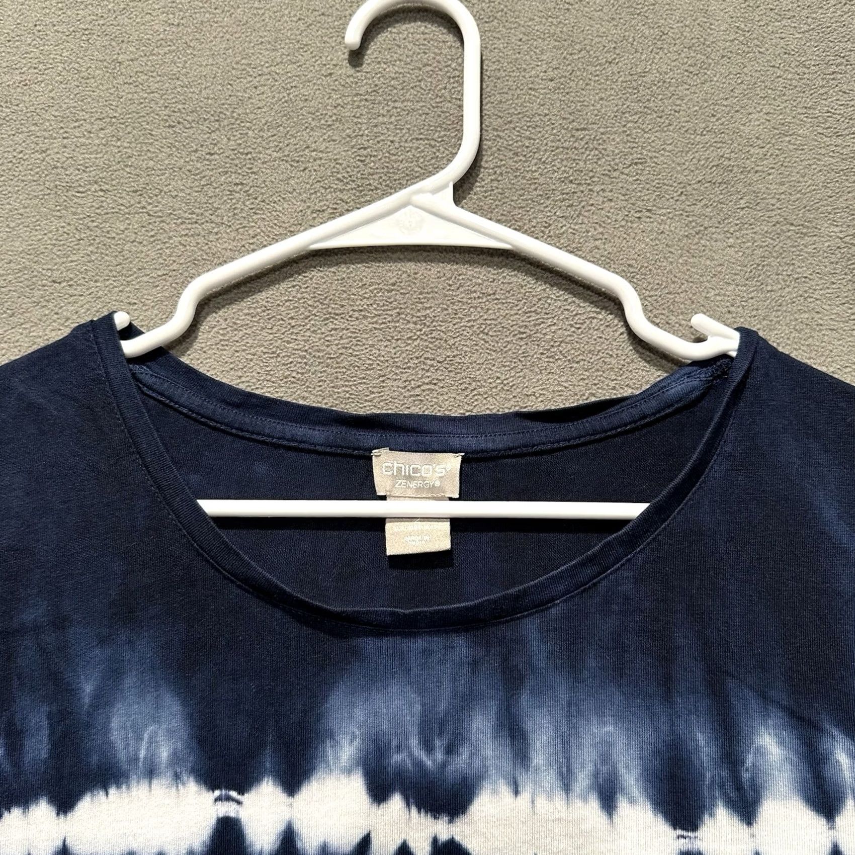 Vintage Chico's Tunic Shirt Womens 12/14 Tie Dye Blue White Drawstring Cinch Waist 3/4 Sleeve Size XL / US 12-14 / IT 48-50 - 4 Thumbnail