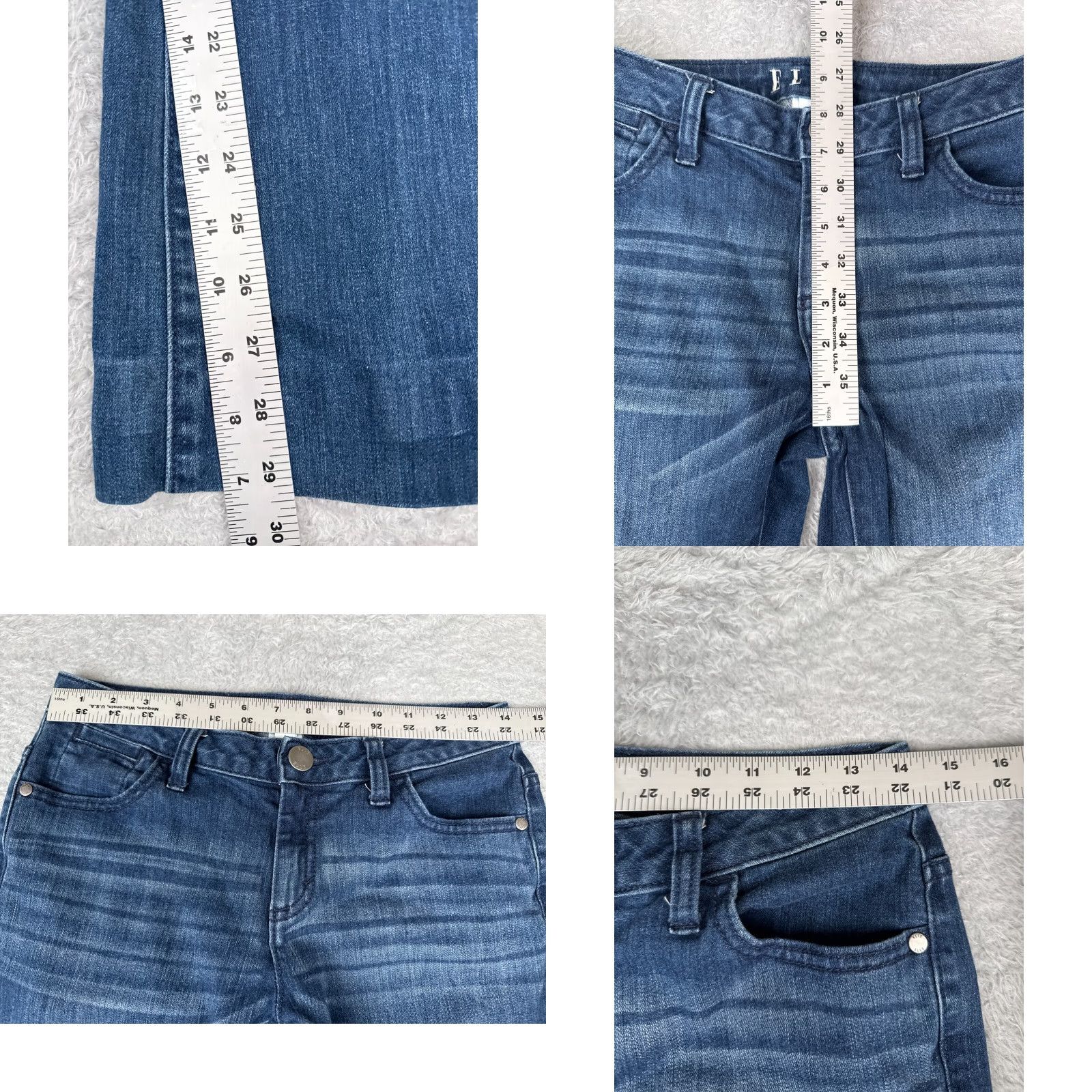 Vintage ELLE Jeans Womens Blue Denim Flared Low Rise 28x30 Slimming Stretch 5-Pocket Design Regular 2/Adult Womens Jeans Size 26" / US 2 / IT 38 - 8 Thumbnail