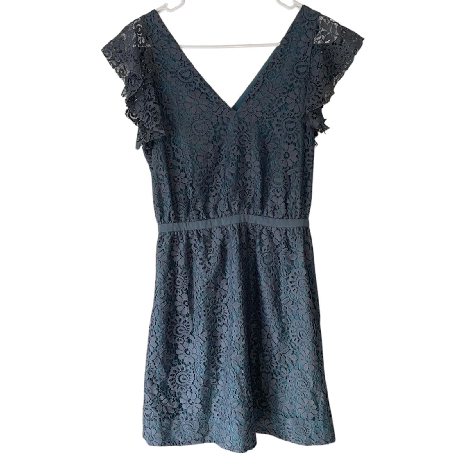 Madewell Madewell Blue Mini Dress 00 Flutter Sleeve Lace Lined Smock Size XXS / US 00 / IT 34 - 1 Thumbnail