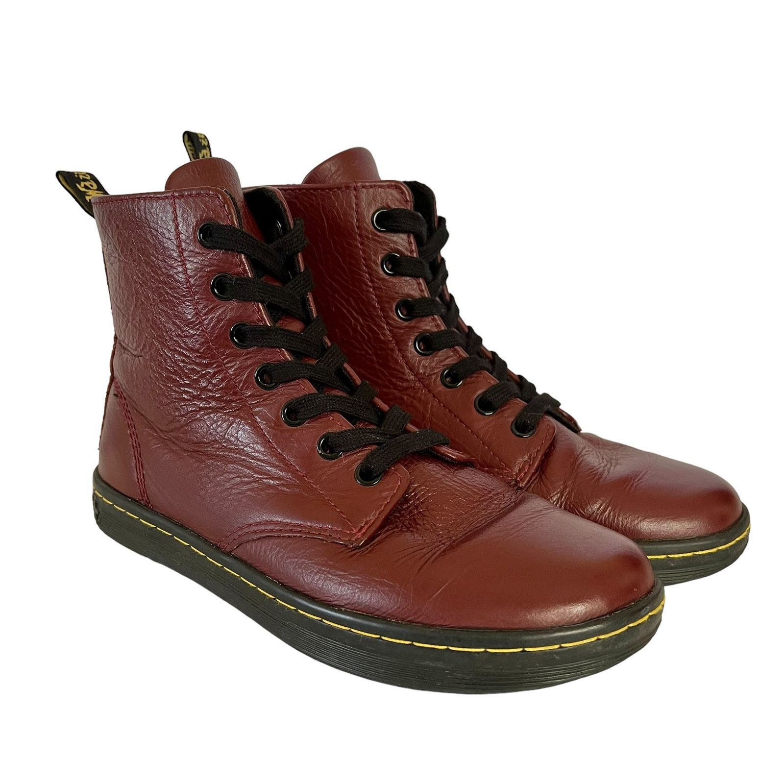 Martens Leyton Burgundy Leather Casual Combat Boots