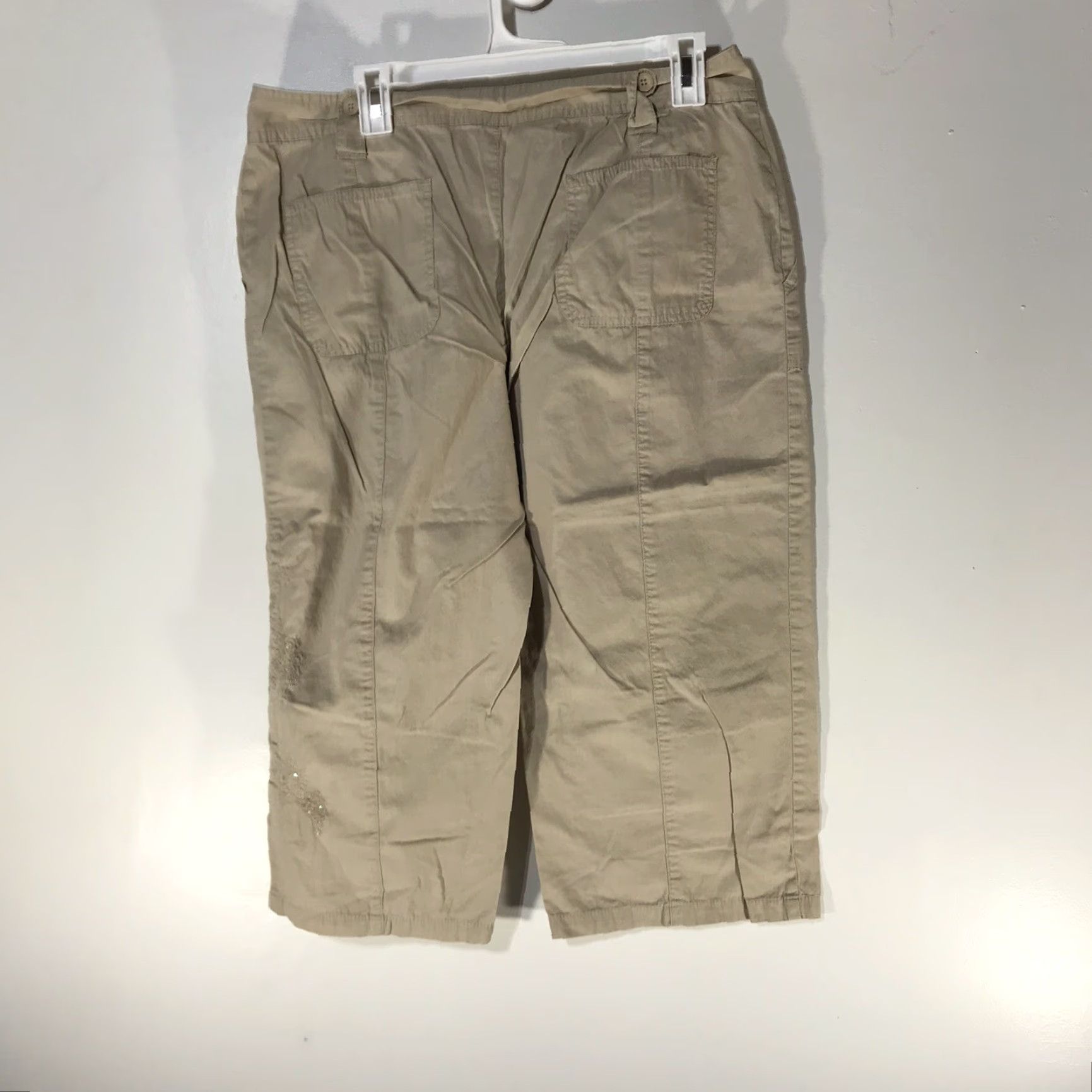 Vintage VINTAGE Cato Women’s Khaki Capri Pants Size 12 Beige Cotton Wide-Leg Casual Summer Size ONE SIZE - 3 Thumbnail