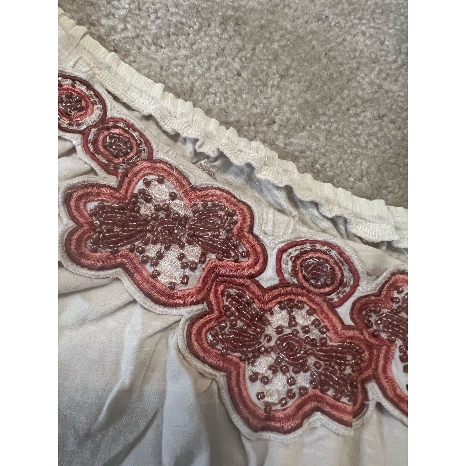 Anthropologie Anthropologie Deletta Cream Beaded Ruffle Sleeve Blouse L Size L / US 10 / IT 46 - 8 Thumbnail