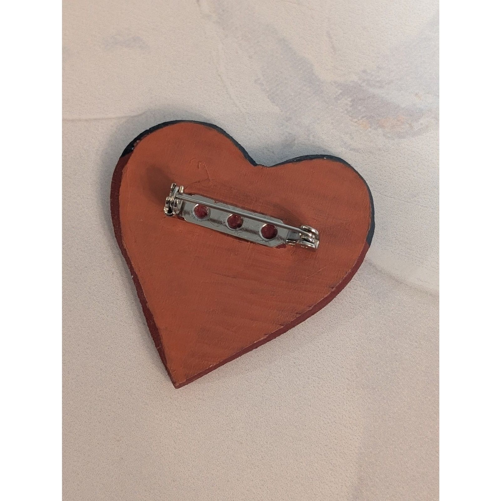 Vintage VTG 1980s Star Spangled Heart Patriotic Wood Pin Brooch Size ONE SIZE - 3 Thumbnail