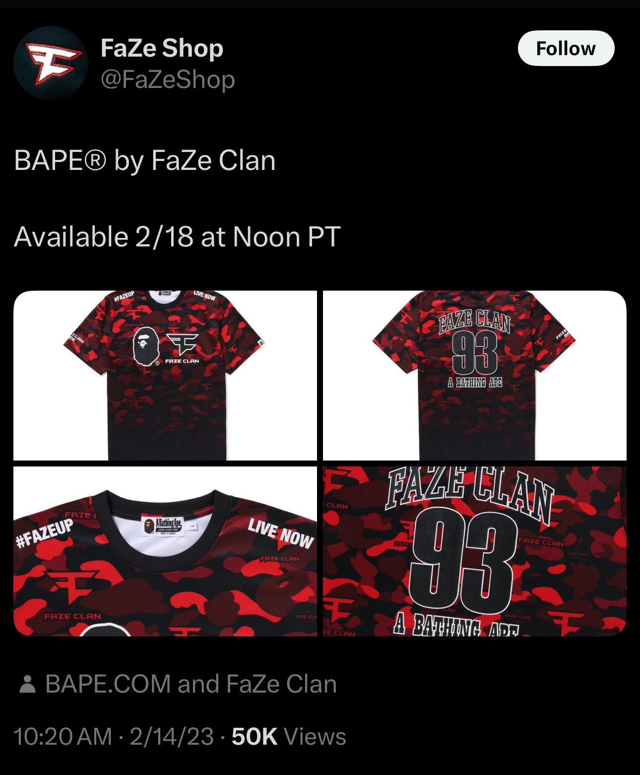 Bape BAPE x FaZe Clan Jersey Jersey Size US XXL / EU 58 / 5 - 12 Thumbnail