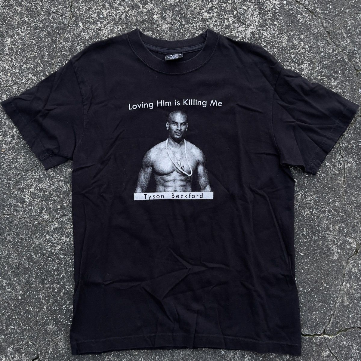 image of Made In USA x Vintage Loving Him Is Killing Me Tyson Beckford Shirt in Black, Men's (Size Large)