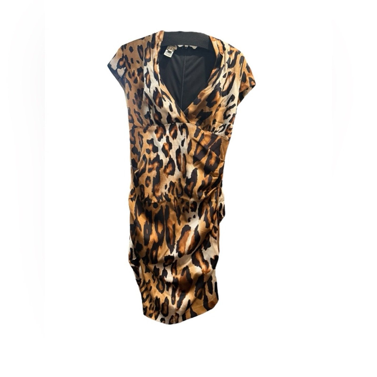 Designer CACHE Leopard Print Ruched Satin Bodycon Dress - Size 10 Size L / US 10 / IT 46 - 1 Thumbnail