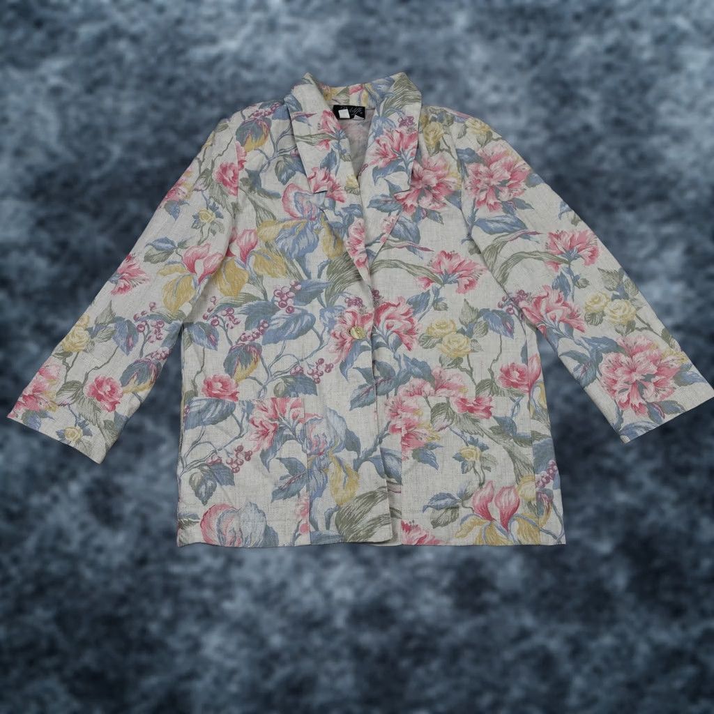 Vintage VINTAGE Radcliffe Blazer Womens 12 White Floral Long Sleeve Notched Lapel Jacket Coat Size XL / US 12-14 / IT 48-50 - 1 Thumbnail
