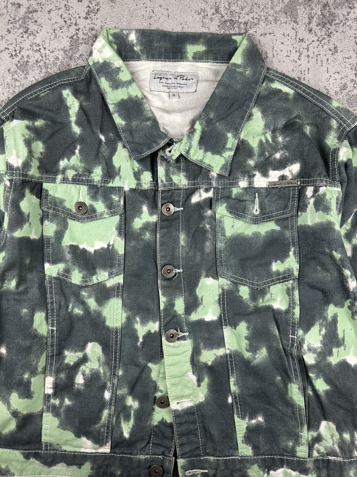 Hysteric Glamour Liquor n Poker Green Acid Wash Denim Jacket Tie-Dye Size US S / EU 44-46 / 1 - 4 Thumbnail
